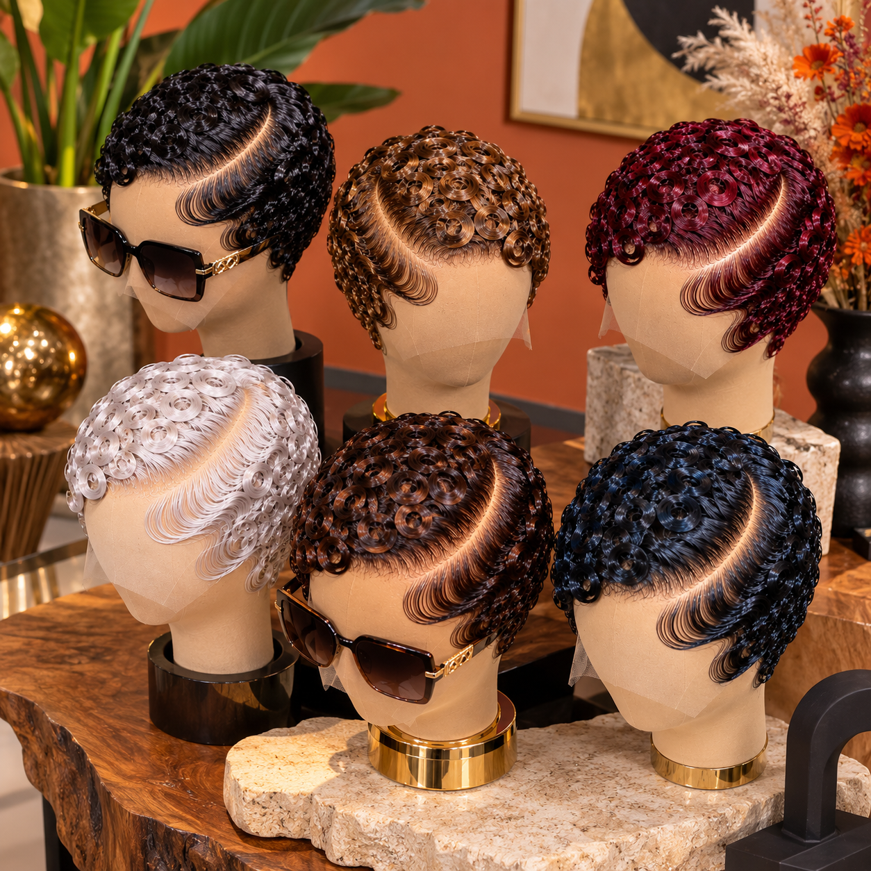 Multi-Color Ringlet Pixie Wig Collection With Deep Curved Side Part #bry