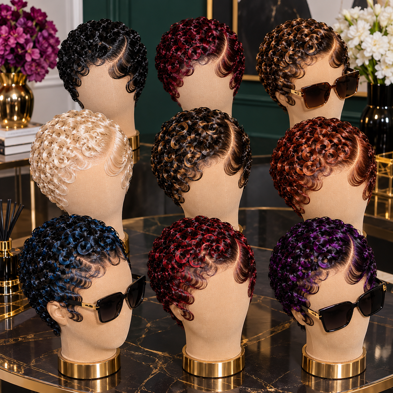 Multi-Color Spiral Pixie Wigs With Deep Side Parts And Sculpted Wave Edges #bb Multi-Color Spiral Pixie Wigs With Deep Side Parts And Sculpted Wave Edges #bb