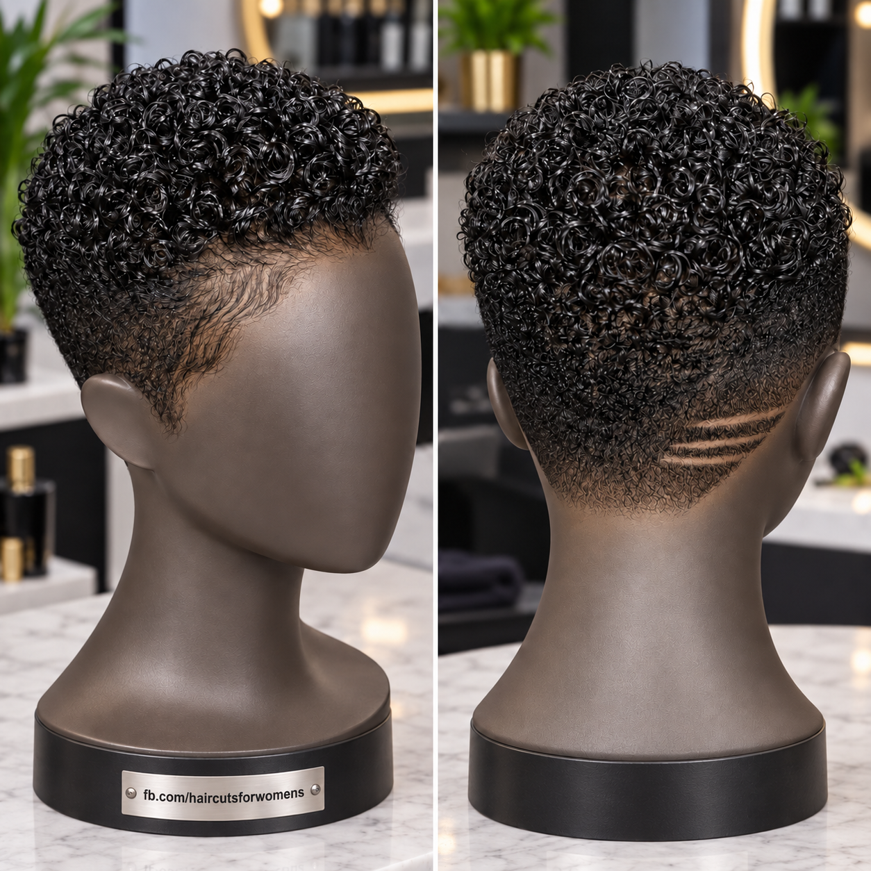 Natural Black Micro Coil Pixie With a Triple-Line Nape Design #bwi