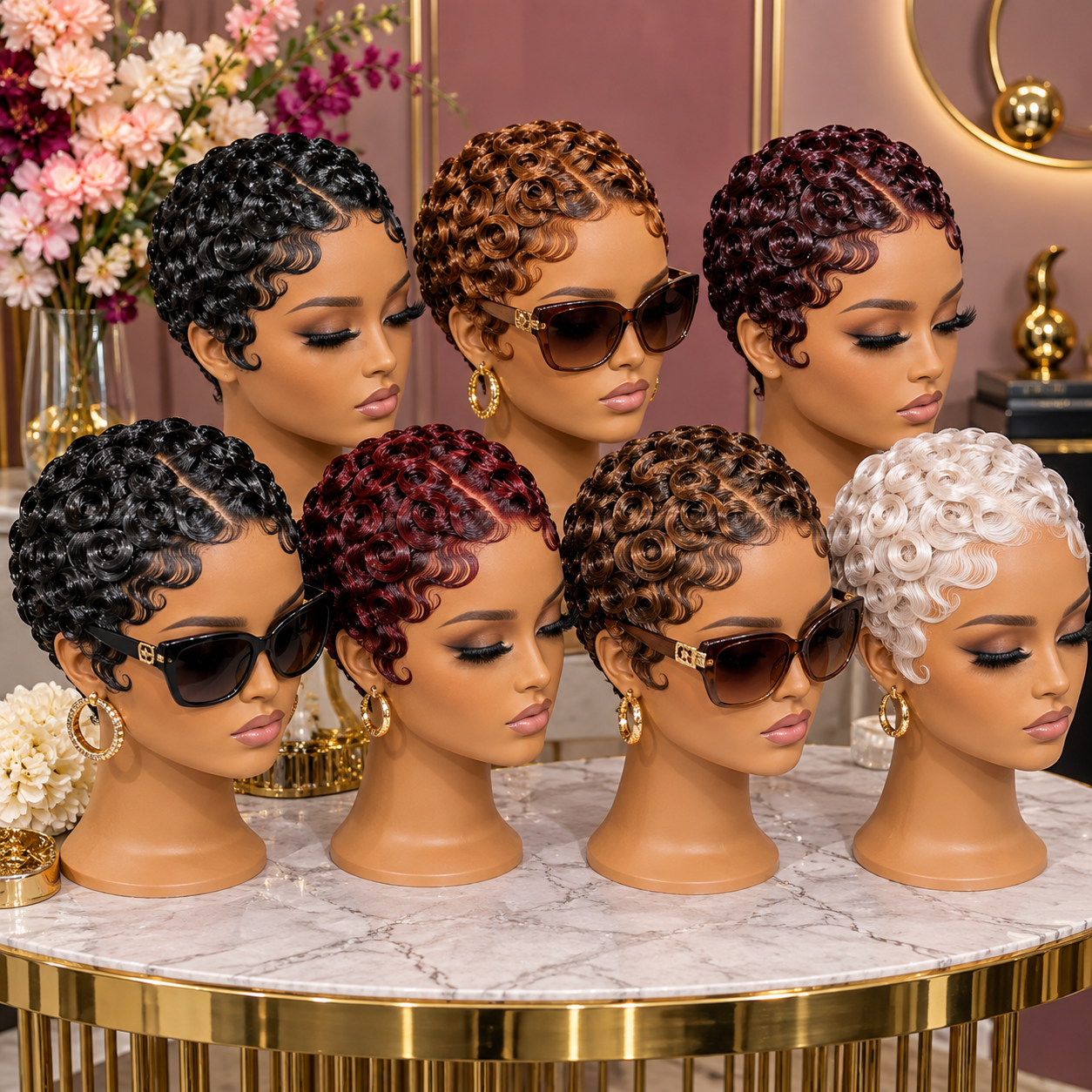 Finger Curl Pixie Wigs With Swept Side Waves in Rich Colors #br Finger Curl Pixie Wigs With Swept Side Waves in Rich Colors #br