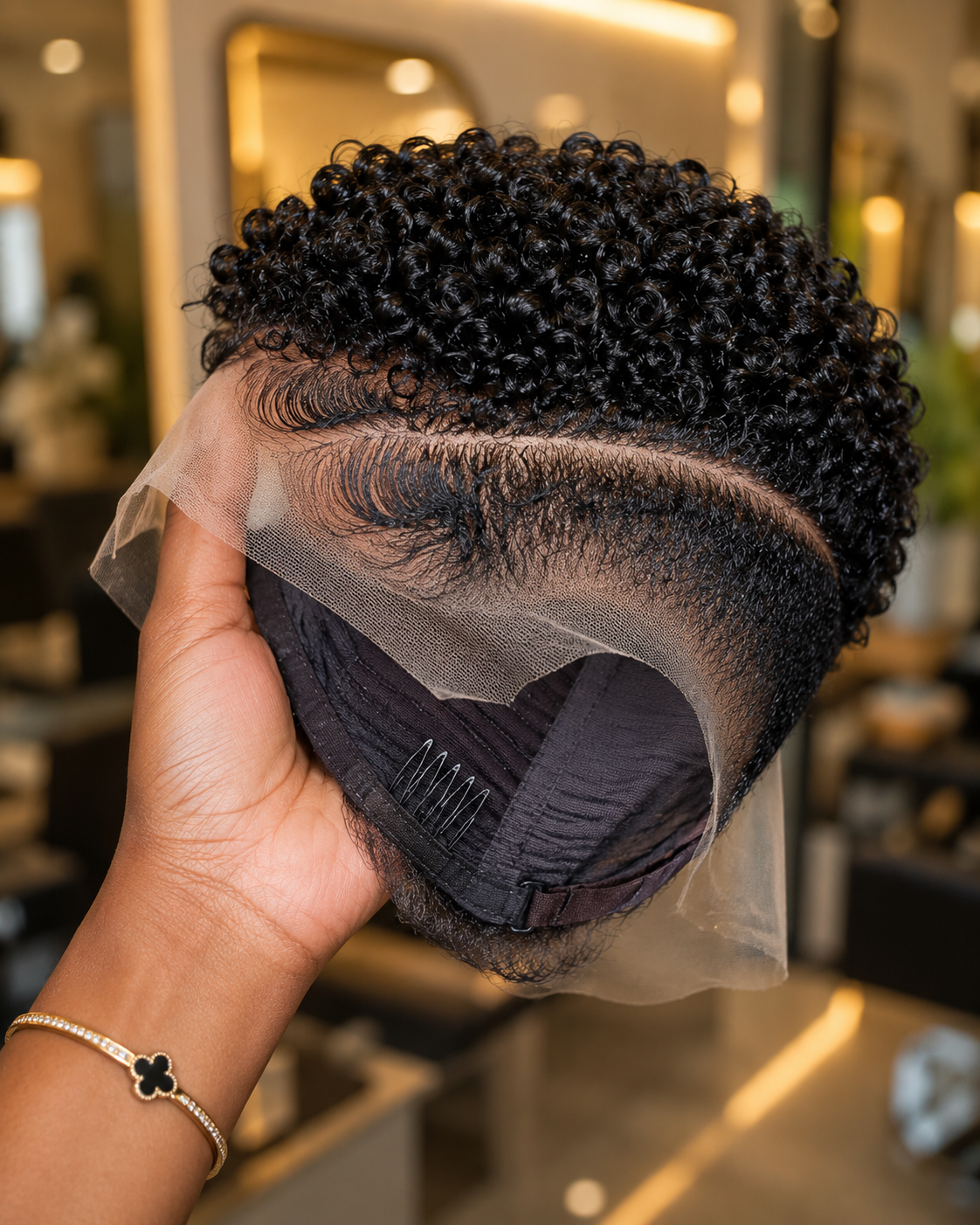 Jet Black Spiral Curl Pixie Wig With Sculpted Temple Waves and Lace Front #natu
