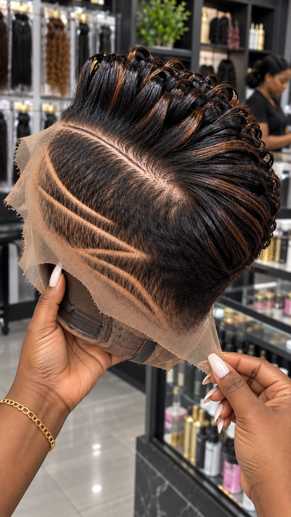 Black and Copper Sculpted Pixie Lace Wig With Triple Side Lines #bwih