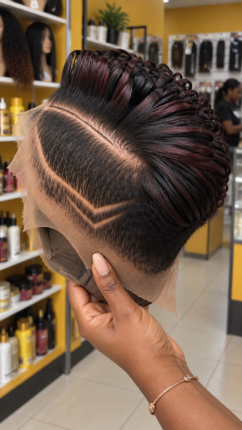 Burgundy Brown Pixie Wig With Swept Crown and Angular Double Side Lines #fah Burgundy Brown Pixie Wig With Swept Crown and Angular Double Side Lines #fah