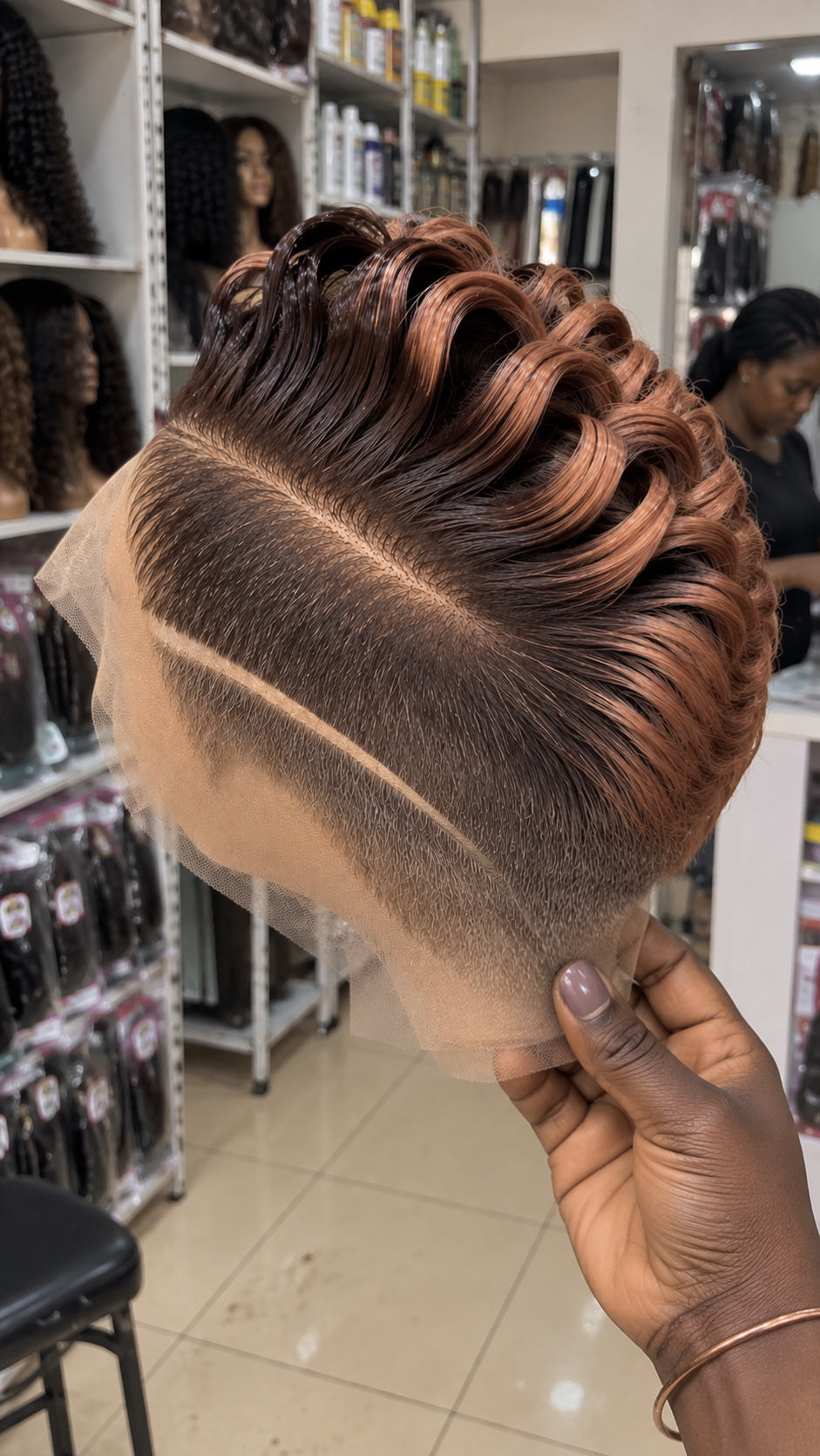 Chocolate Brown Copper Loop Pixie Wig With Sweeping Side-Line Detail #apdh Chocolate Brown Copper Loop Pixie Wig With Sweeping Side-Line Detail #apdh