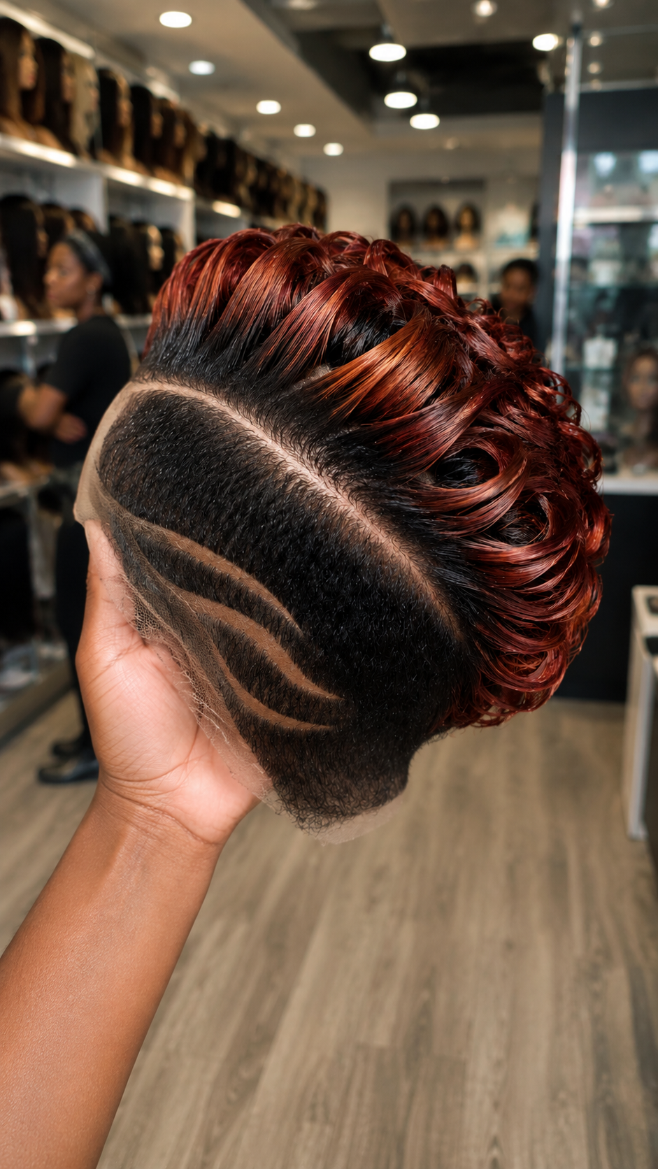 Deep Copper Sculpted Pixie Wig With Glossy Swept Curls #afth