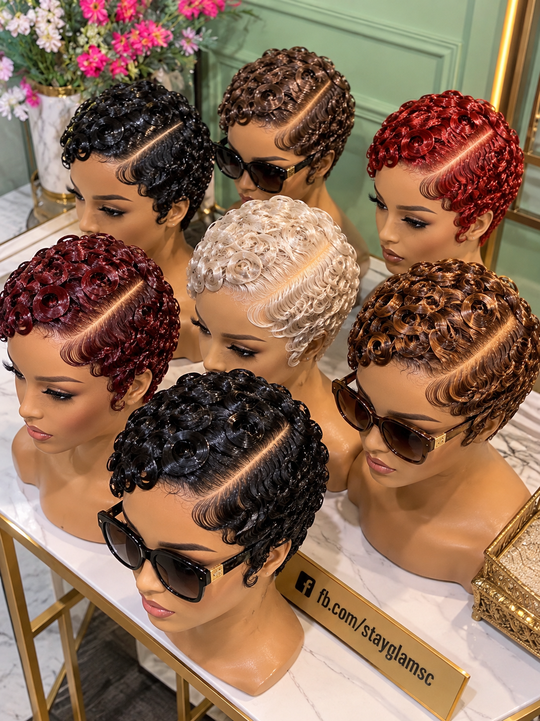 Rich Ring Curl Pixie Wigs With Deep Side Parts in Six Striking Colors #hwb Rich Ring Curl Pixie Wigs With Deep Side Parts in Six Striking Colors #hwb