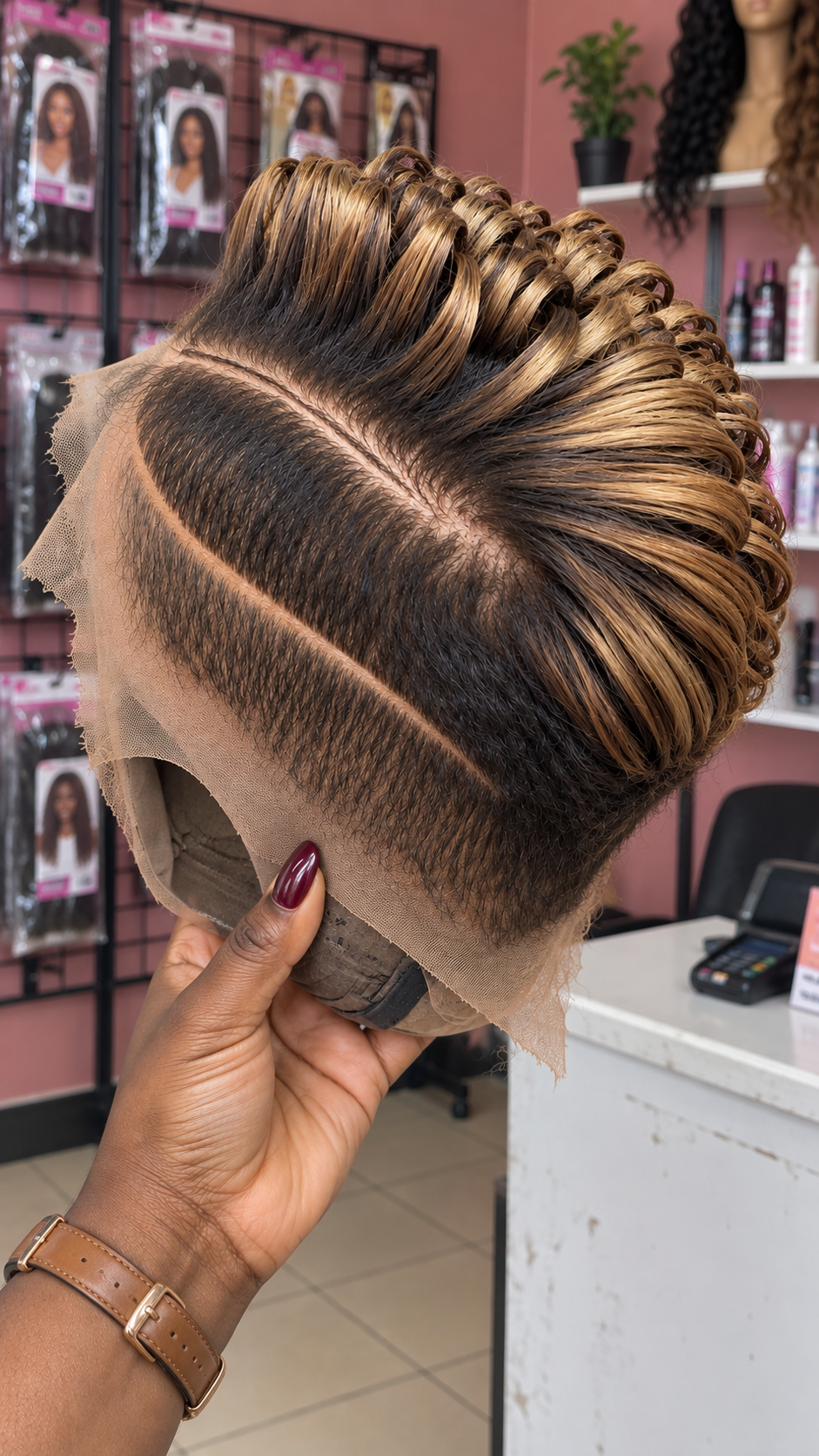 Honey Blonde Loop Curl Pixie Lace Wig With Sculpted Side Part #ssh Honey Blonde Loop Curl Pixie Lace Wig With Sculpted Side Part #ssh