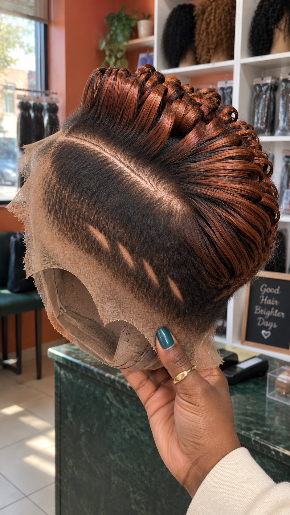 Copper Ginger Loop Curl Pixie Wig With Triple Side Lines #fah