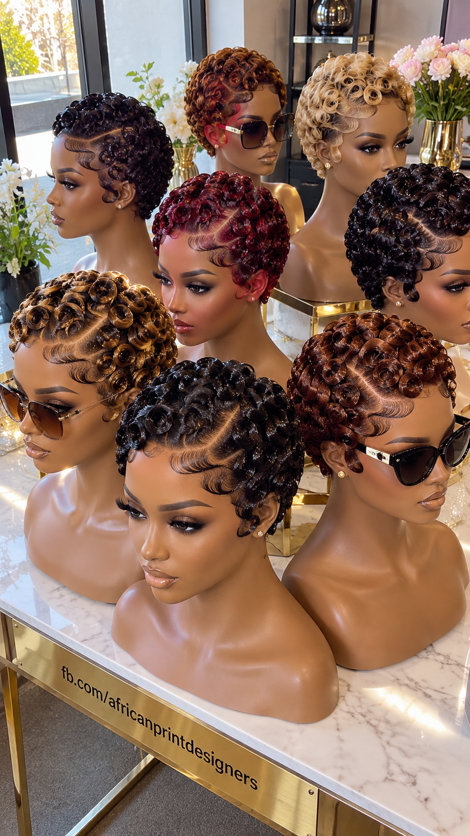 Seven Glossy Ringlet Pixie Wigs With Curved Side Parts And Sculpted Wave Panels #apd