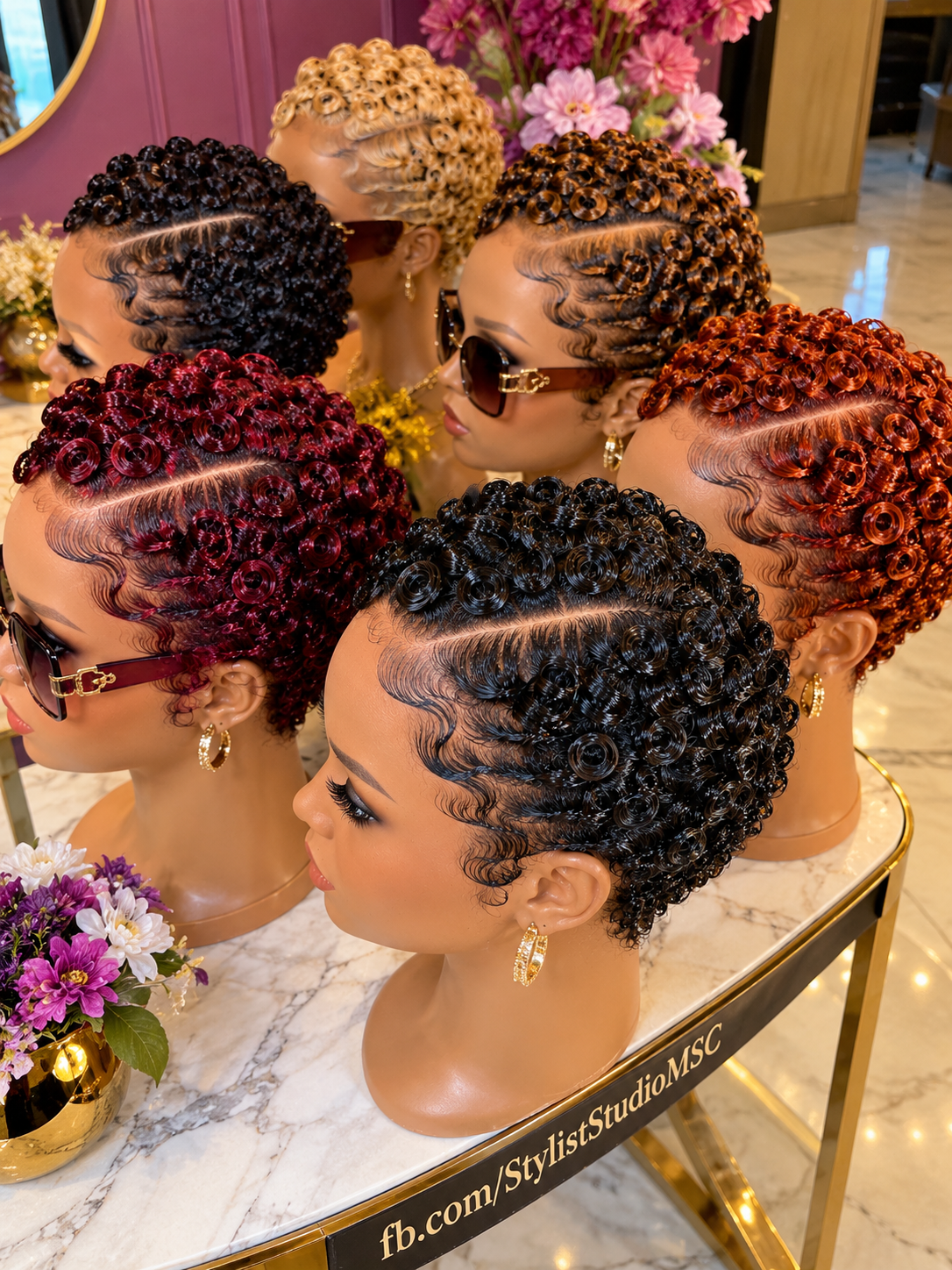 Jet Black, Burgundy, Copper and Honey Blonde Ring-Curl Pixie Wigs With Deep Side Waves #ssh
