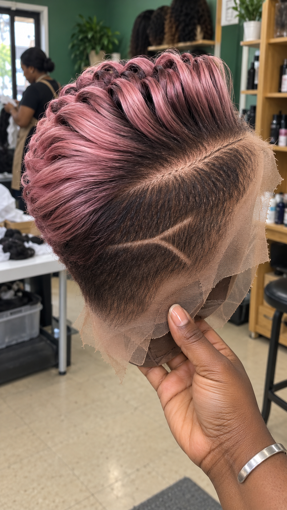 Dusty Rose Loop Curl Pixie Wig With Dark Tapered Sides #bwih Dusty Rose Loop Curl Pixie Wig With Dark Tapered Sides #bwih