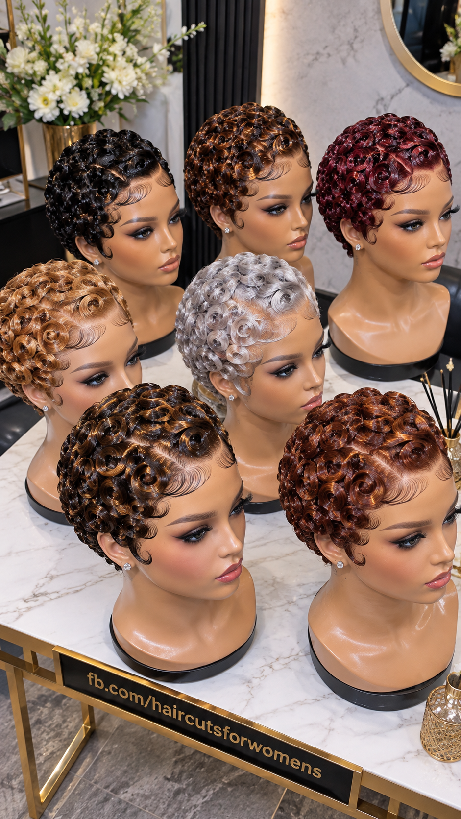 Seven Glossy Ringlet Pixie Wigs In Black, Burgundy, Copper And Silver #bwi