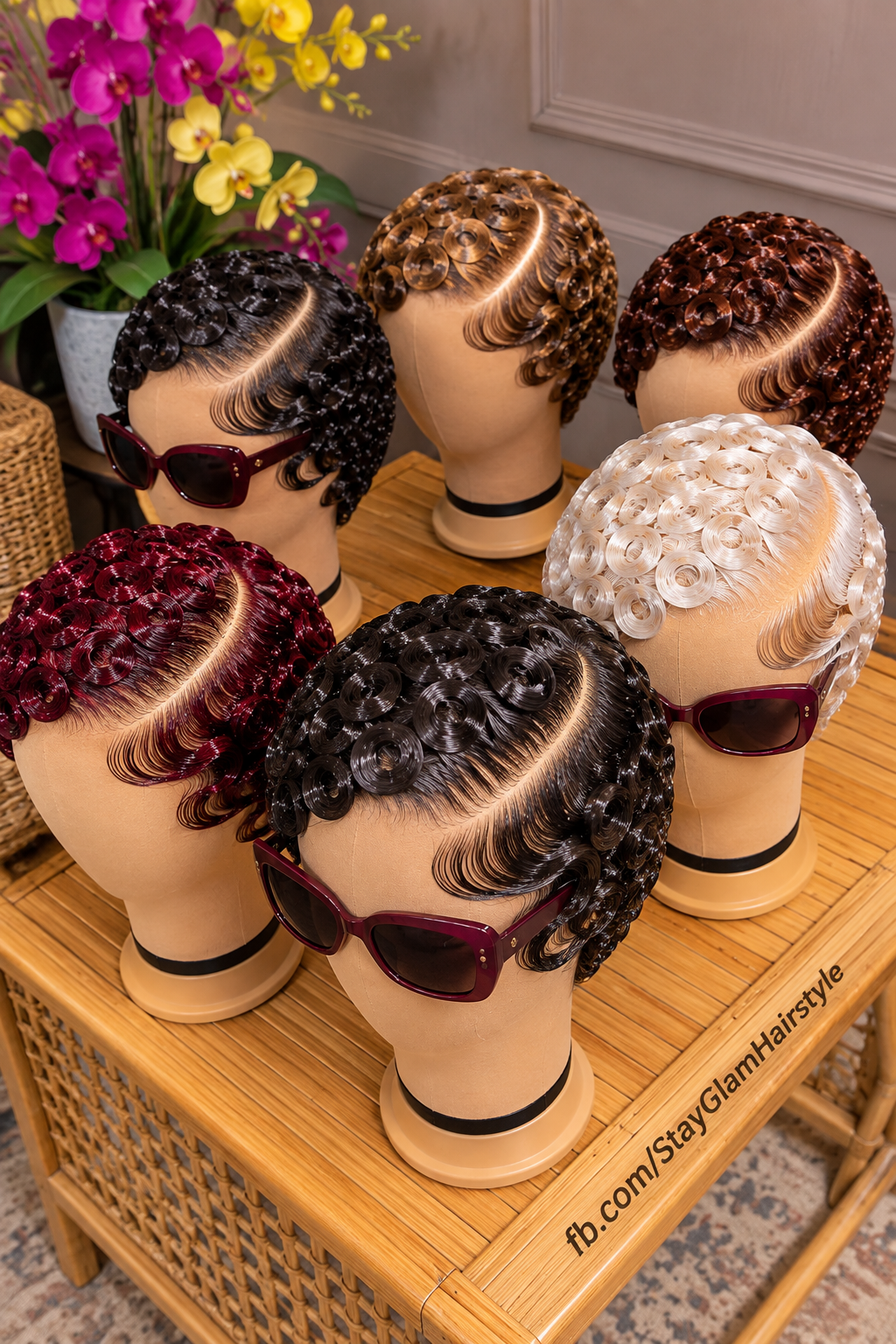 Six Sculpted Loop Pixie Wigs With Side Parts In Burgundy, Black, Honey Brown And Pearl Blonde #stay Six Sculpted Loop Pixie Wigs With Side Parts In Burgundy, Black, Honey Brown And Pearl Blonde #stay