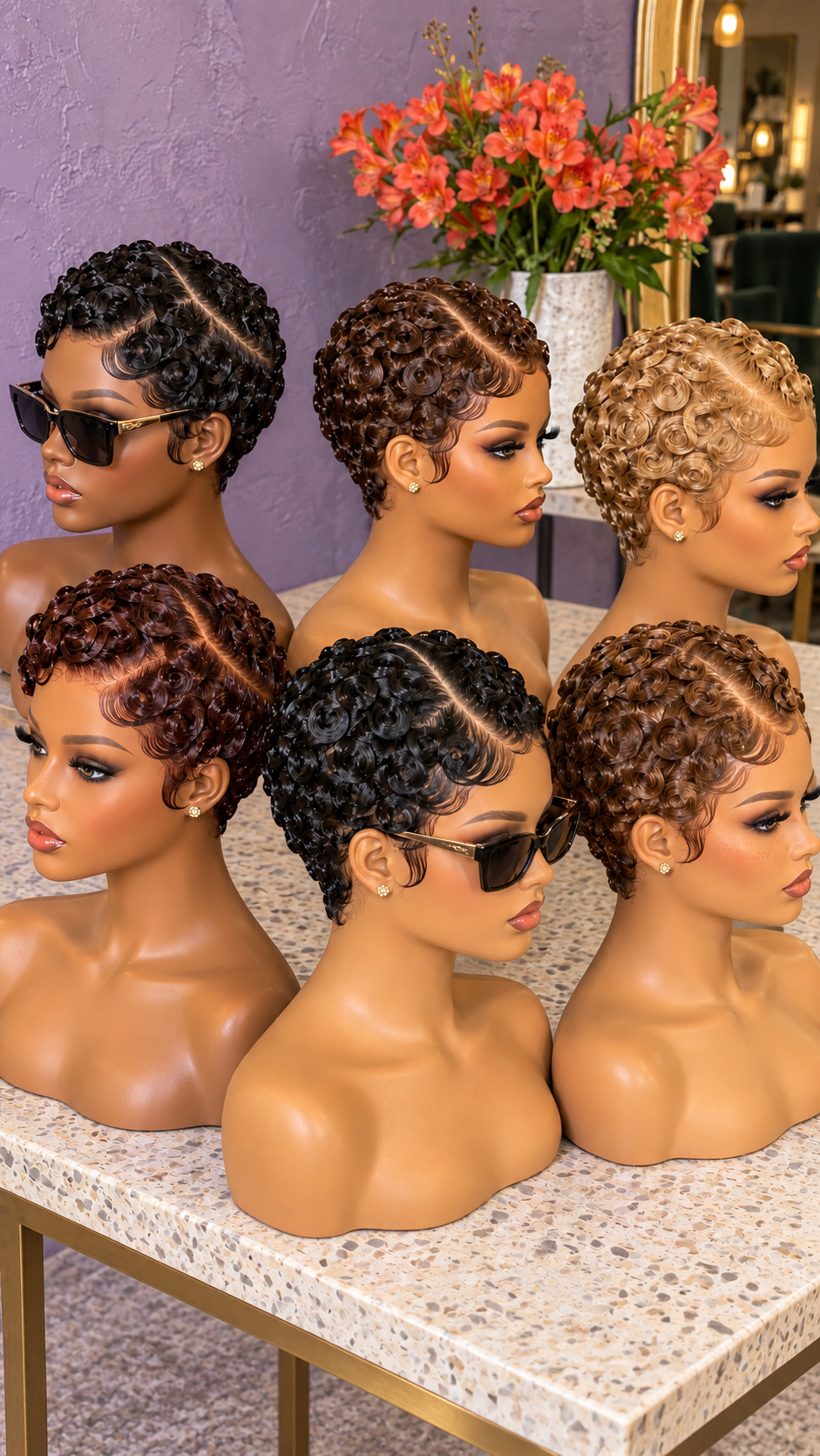 Six Sculpted Spiral Curl Pixie Wigs in Rich Salon Colors #apd