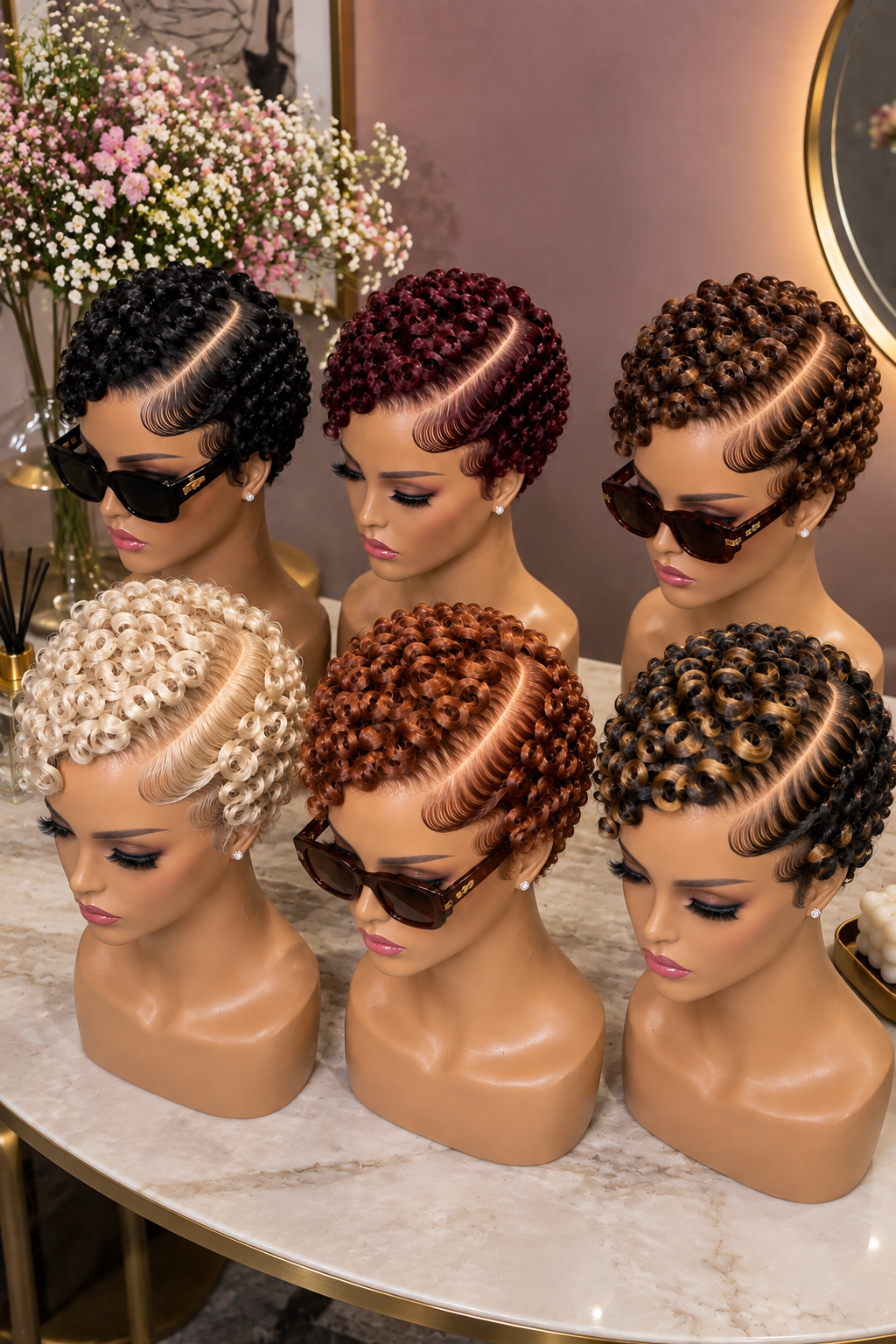 Six Spiral Pixie Wigs With Side Parts and Gorgeous Color Combinations #br