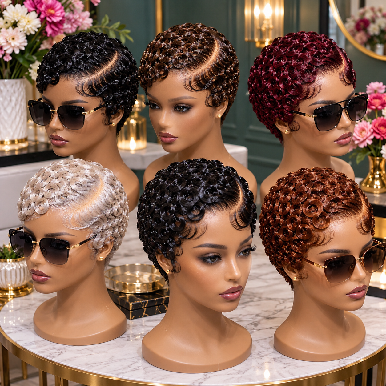 Glossy Ringlet Pixie Wigs With Deep Side Part #best
