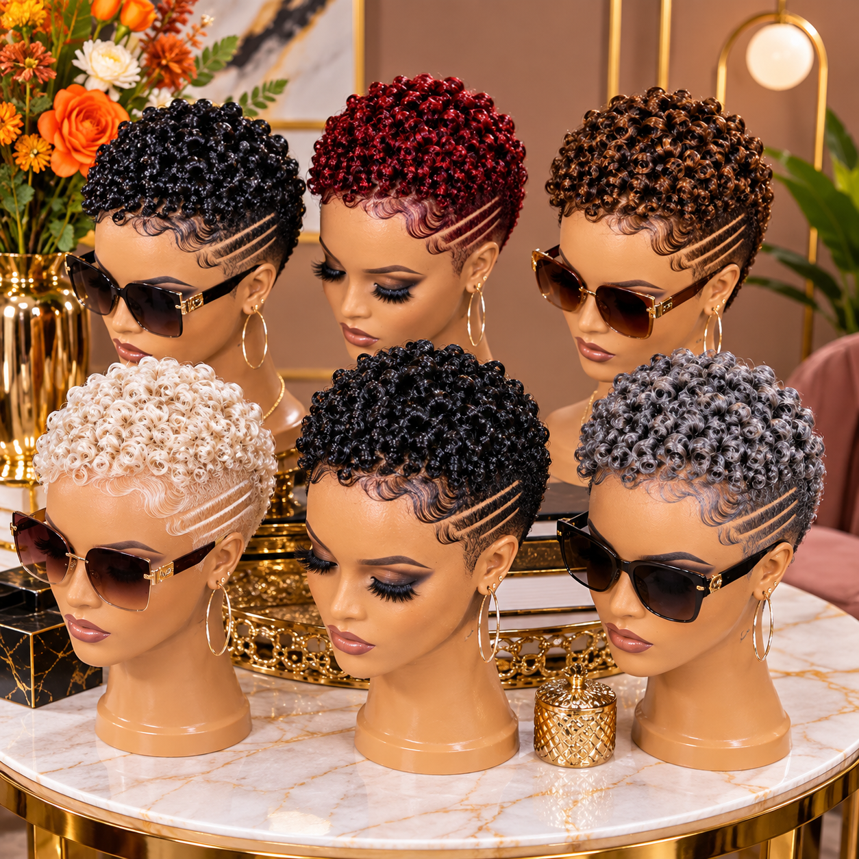 Ring Curl Pixie Wigs With Triple Side Lines in Black, Burgundy, Copper, Blonde and Silver #hwb Ring Curl Pixie Wigs With Triple Side Lines in Black, Burgundy, Copper, Blonde and Silver #hwb