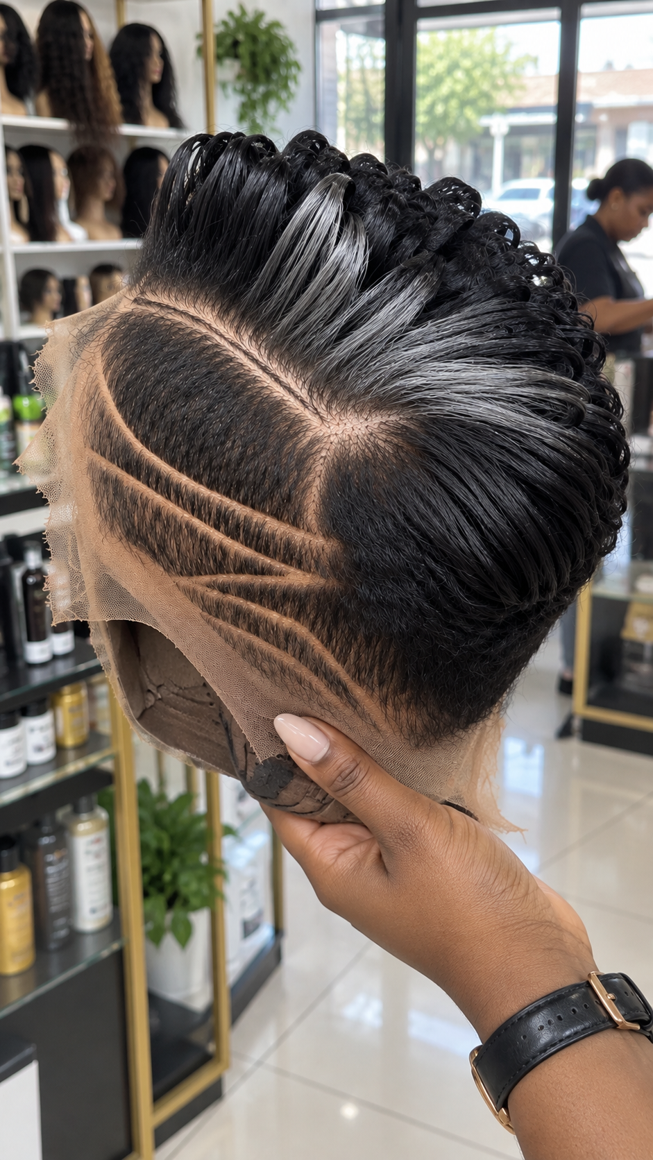 Smoky Silver And Jet Black Pixie Wig With Triple Curved Side Parts #brr