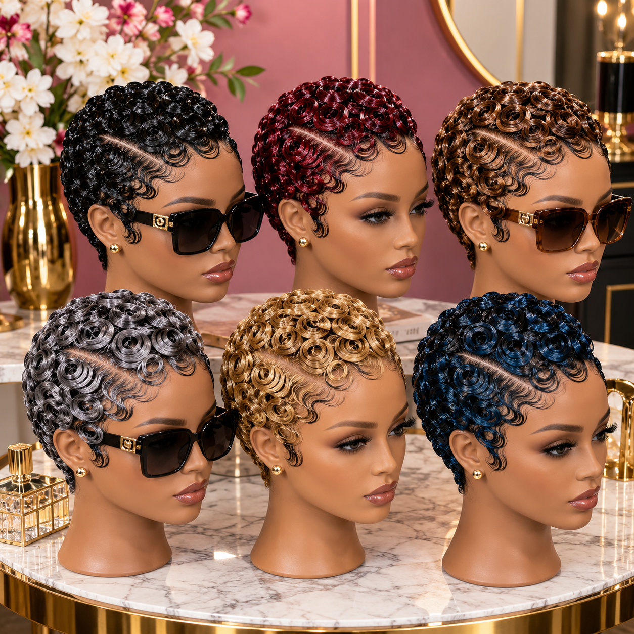 Six Sculpted Pixie Curl Wigs in Black, Burgundy, Brown, Silver, Blonde and Blue #hwby Six Sculpted Pixie Curl Wigs in Black, Burgundy, Brown, Silver, Blonde and Blue #hwby