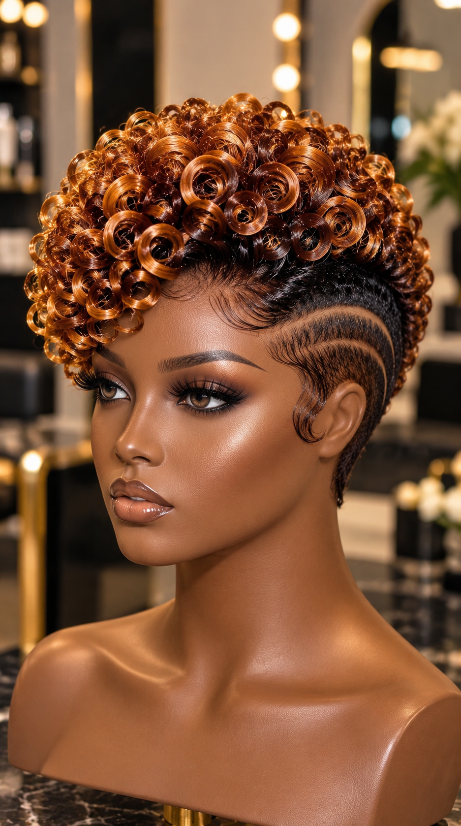 The Details Behind This Copper Honey Curly Pixie Wig With Double Side Lines #apd The Details Behind This Copper Honey Curly Pixie Wig With Double Side Lines #apd