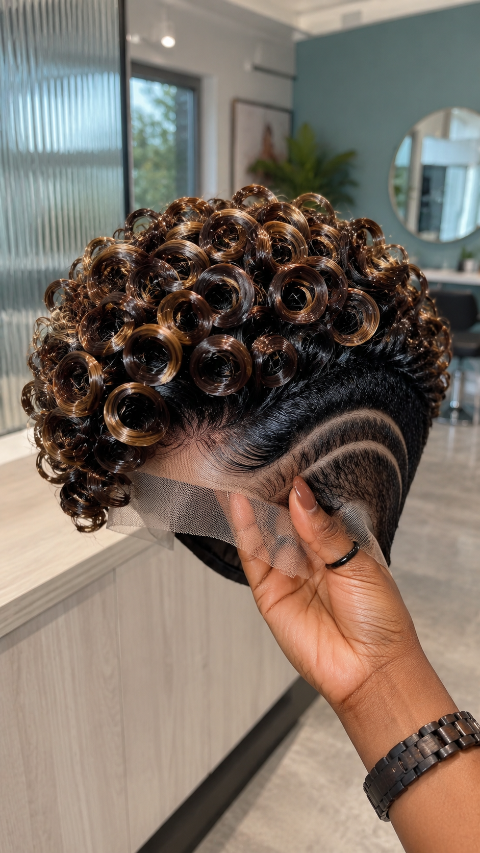 Caramel Brown Ringlet Pixie Wig With Double Curved Side Lines #eft Caramel Brown Ringlet Pixie Wig With Double Curved Side Lines #eft