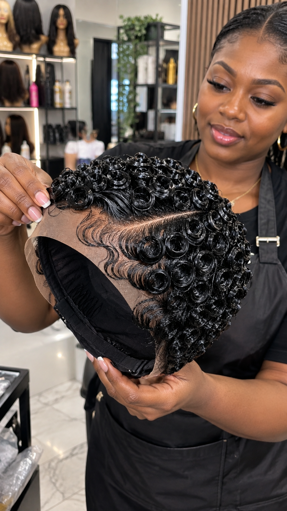 Jet Black Pin Curl Lace Wig With Sculpted Finger Waves #WigBusiness