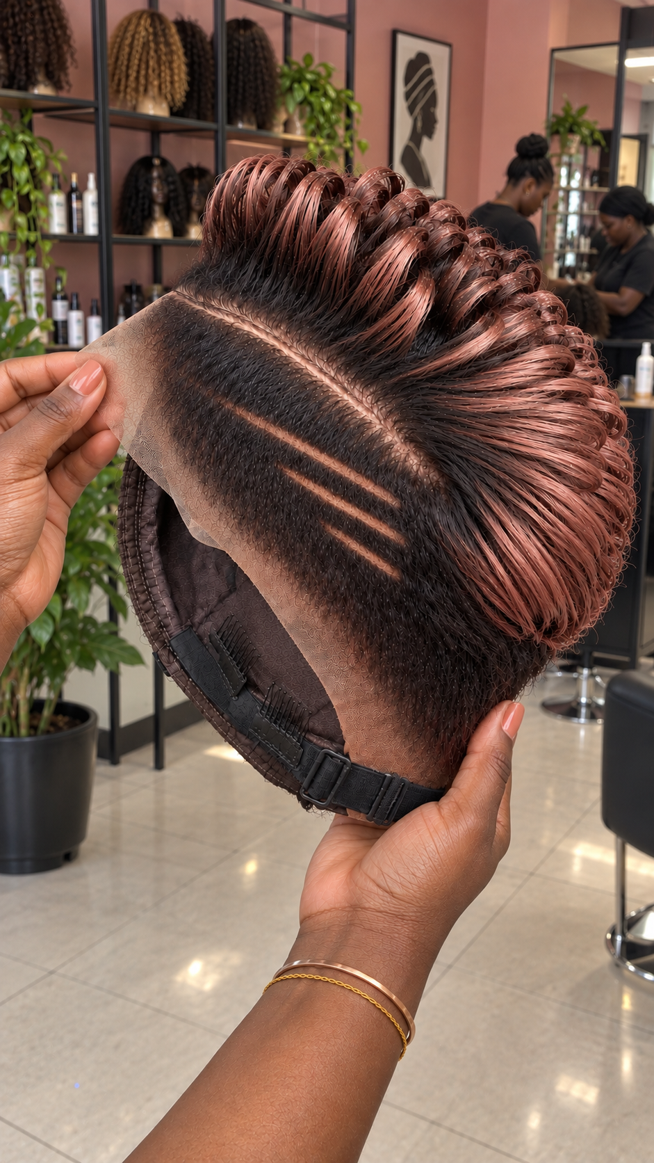 Rose Copper Pixie Wig With Double Diagonal Side Lines #fah Rose Copper Pixie Wig With Double Diagonal Side Lines #fah