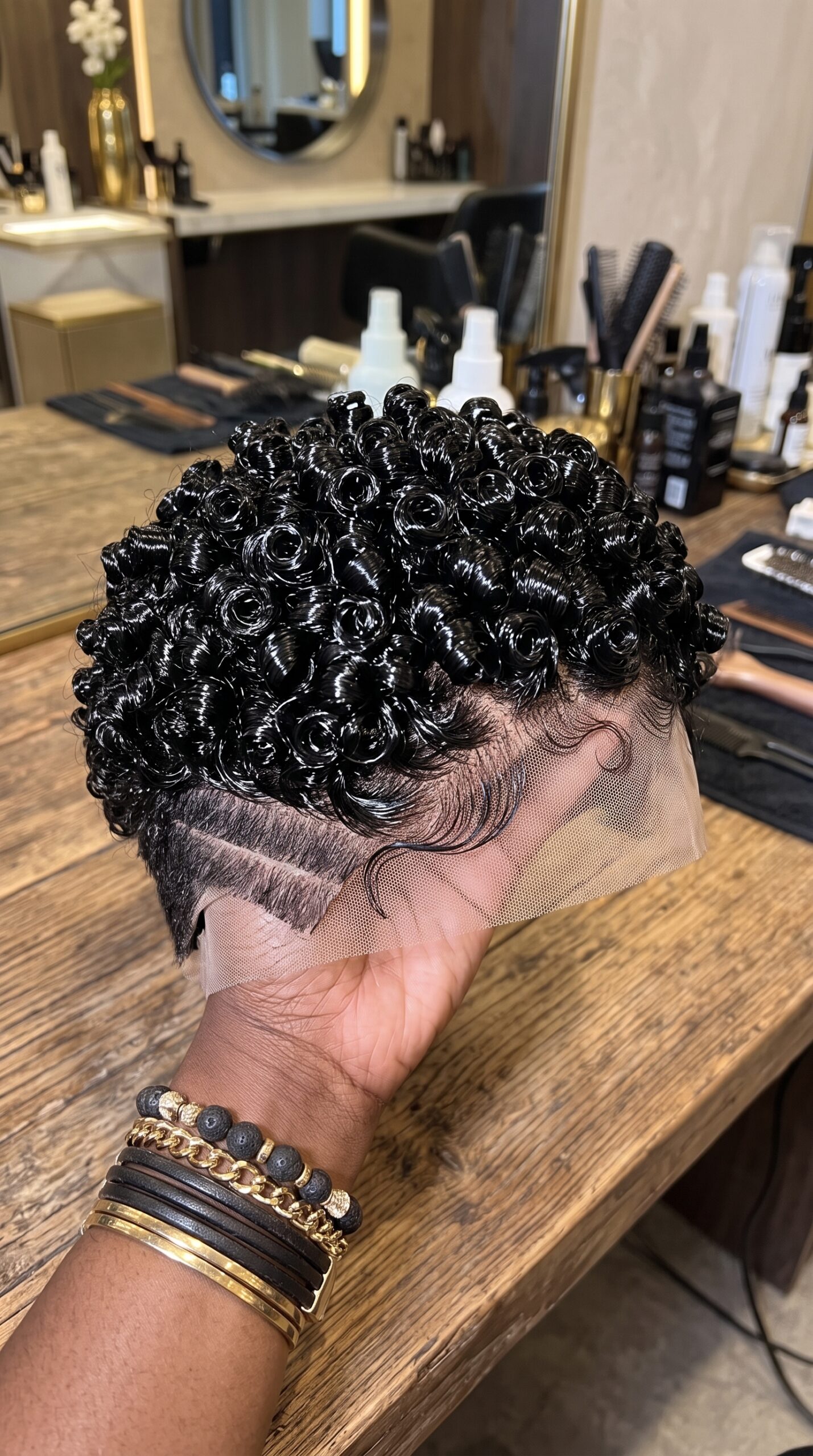 Jet Black Glossy Ring Curl Pixie Lace Wig With Sculpted Baby Hair #stay