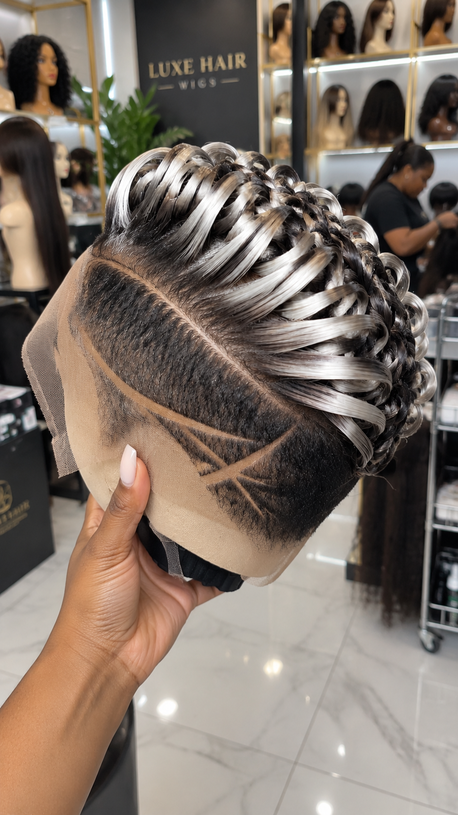 Silver And Black Sculpted Pixie Lace Wig With Side Design #apdh Silver And Black Sculpted Pixie Lace Wig With Side Design #apdh