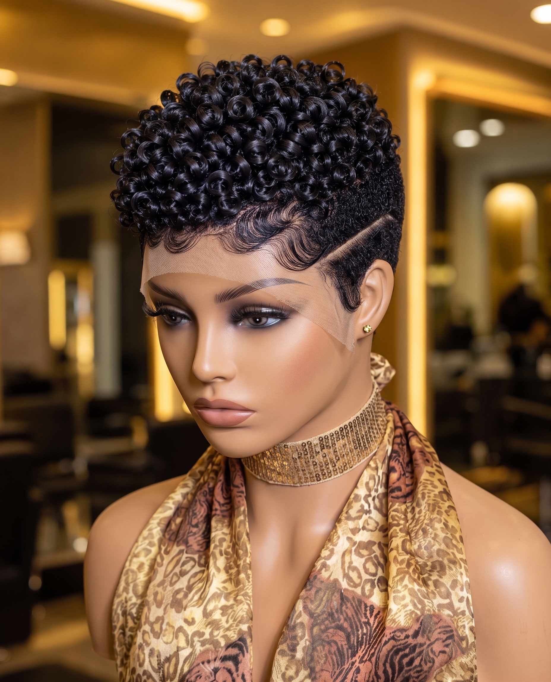 Jet Black Ringlet Pixie Wig With Finger Waves and Side Line Detail #BraidsforWomenSC Jet Black Ringlet Pixie Wig With Finger Waves and Side Line Detail #BraidsforWomenSC