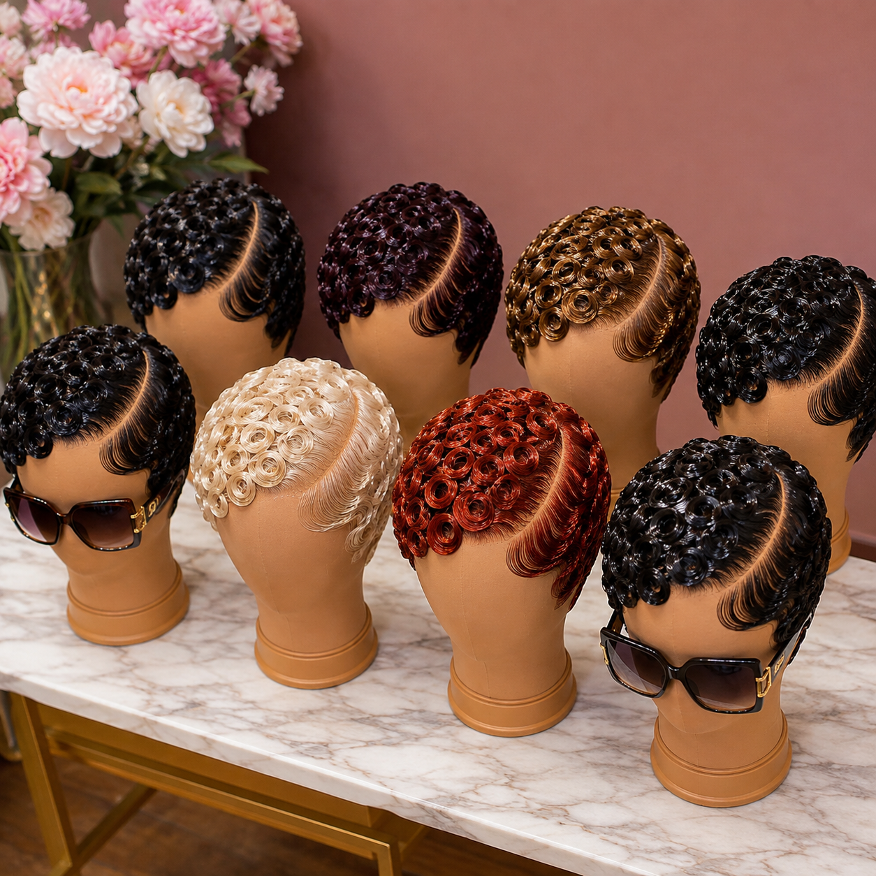 Eight Studio Mannequins Demonstrate How Deep Curved Scalp Parts Anchor Wet Finger Wave Pixie Wigs #the Eight Studio Mannequins Demonstrate How Deep Curved Scalp Parts Anchor Wet Finger Wave Pixie Wigs #the