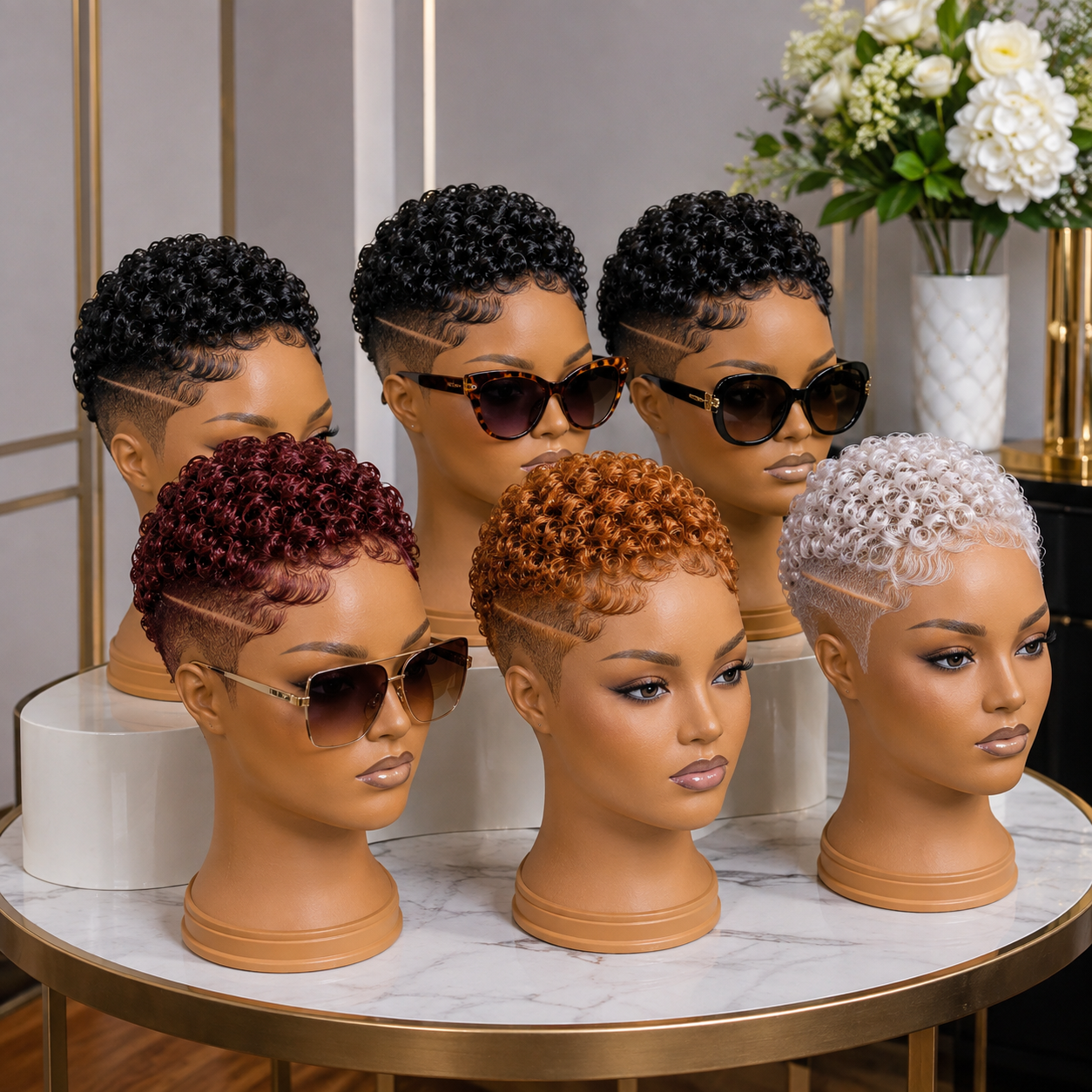 Six Mannequins In One Studio Showcase Why A Single Carved Razor Line Defines A Short Pixie Wig Collection #br