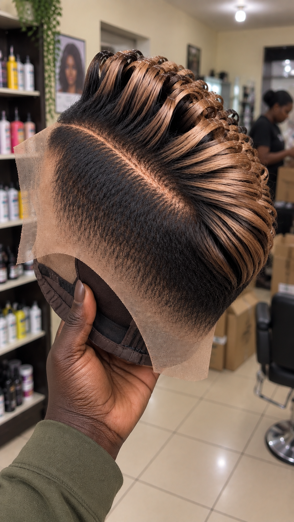 Caramel Beige Loop Pixie Wig With Natural Black Tapered Sides #yfh