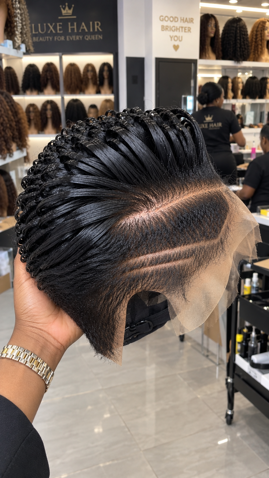 Jet Black Sculpted Loop Pixie Wig With Deep Side Part and Double Line Detail #efth Jet Black Sculpted Loop Pixie Wig With Deep Side Part and Double Line Detail #efth