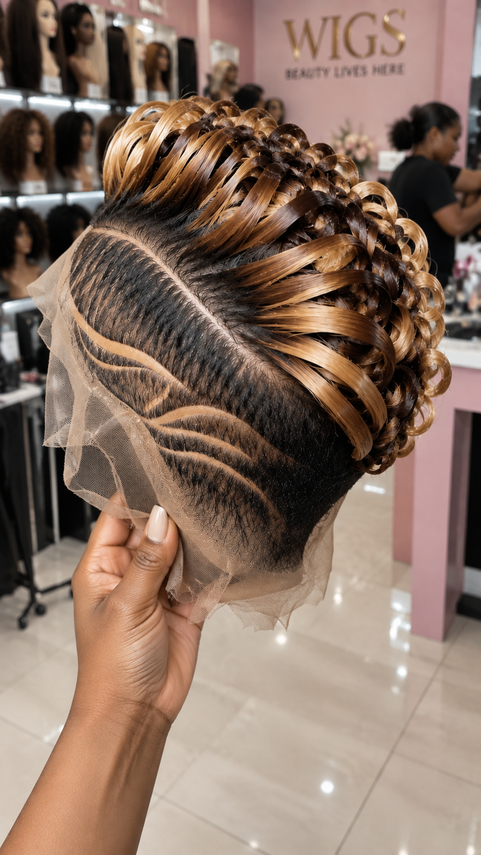 Caramel Blonde Loop Curl Pixie Wig With Dark Tapered Sides #yfh