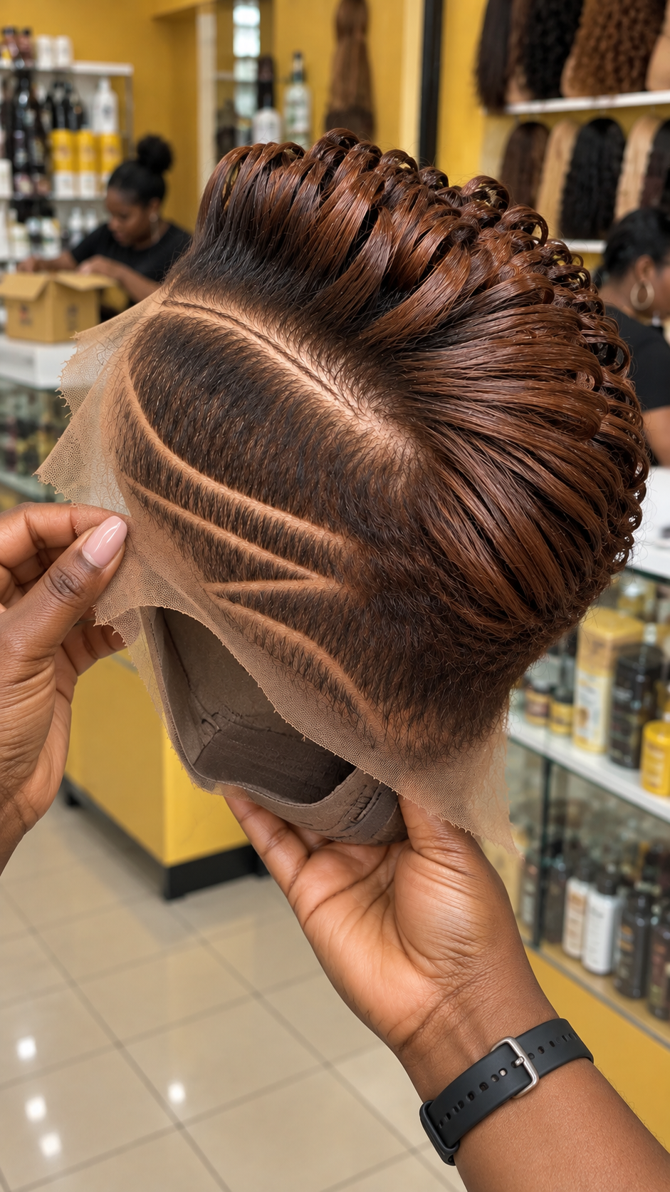 Cinnamon Brown Ribbon Loop Pixie Wig With Double Sweep Side Detail #fah