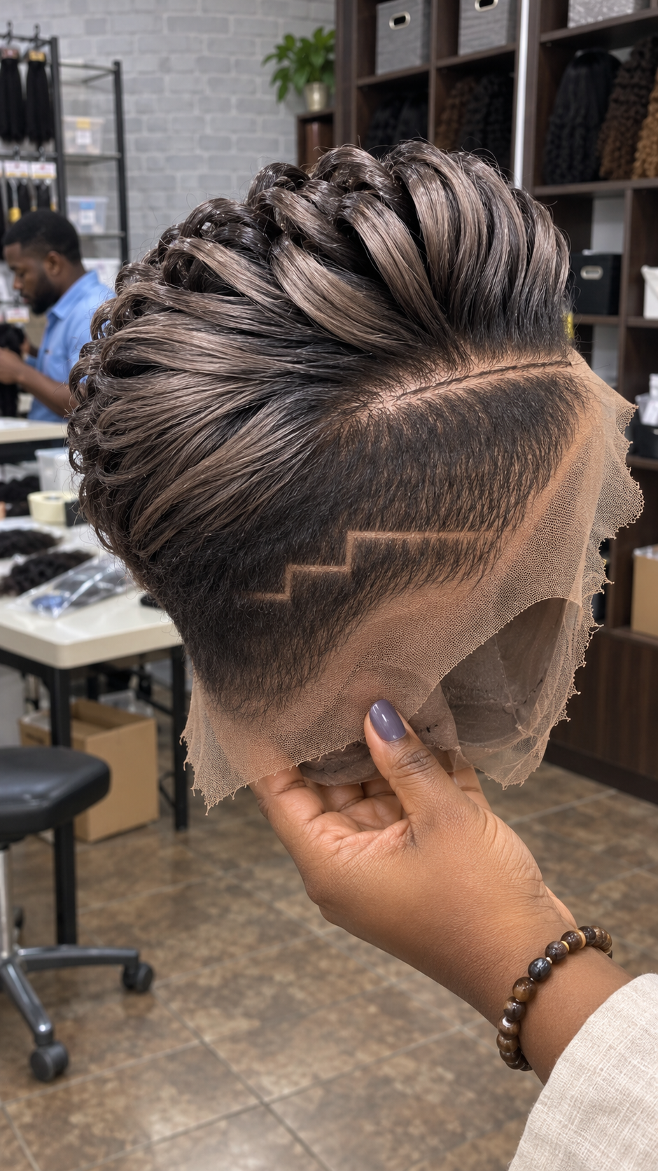 Smoky Taupe Loop Curl Pixie Wig With Dark Tapered Sides #ssh Smoky Taupe Loop Curl Pixie Wig With Dark Tapered Sides #ssh