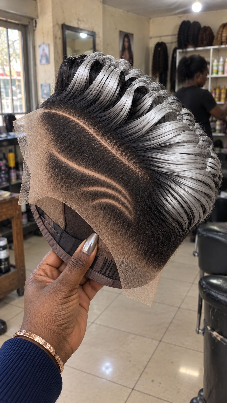 Smoky Silver Loop Pixie Wig With Triple Curved Side Lines #brh