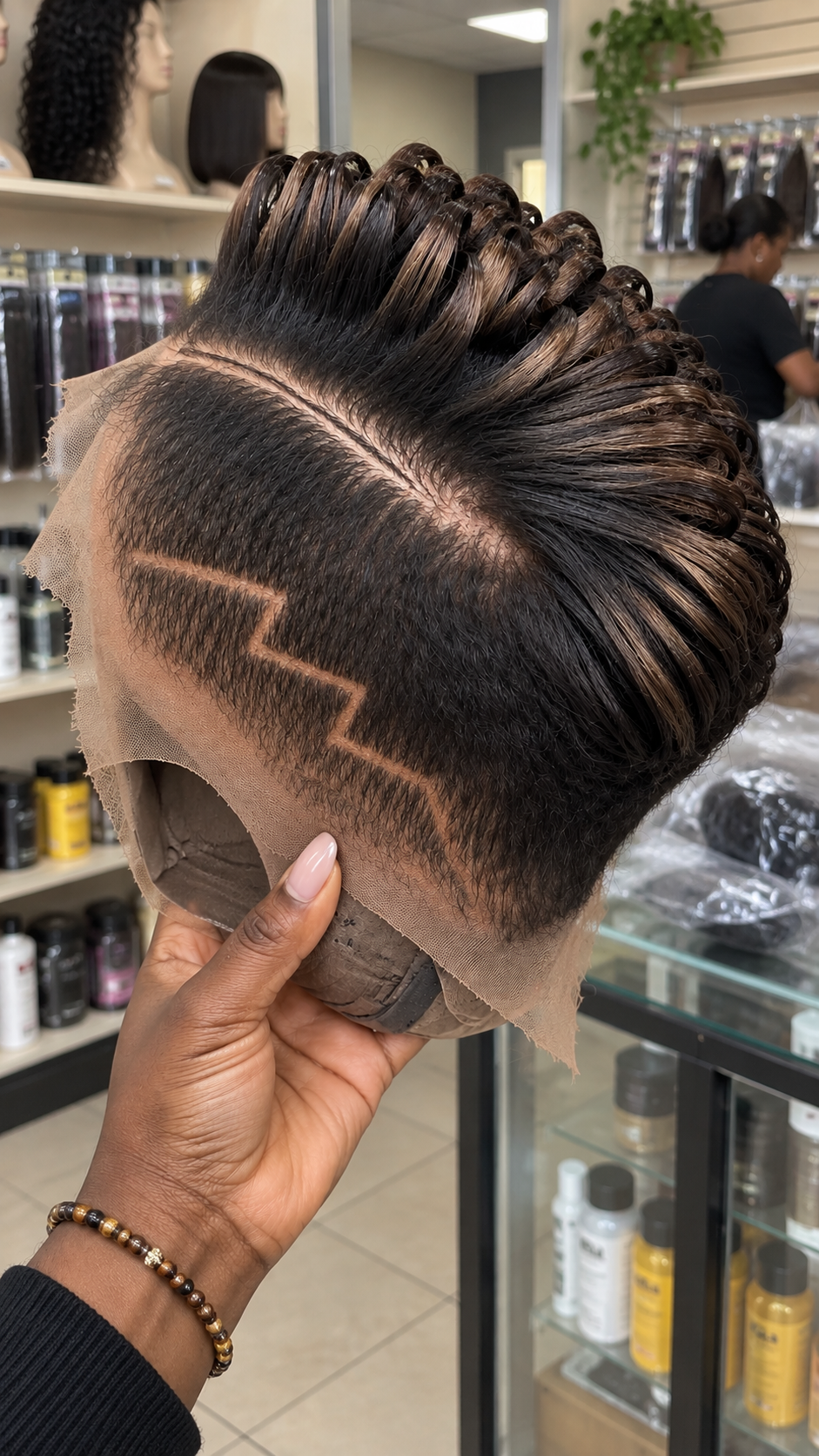 Black and Ash Blonde Pixie Wig With Swept-Back Loops and Zigzag Side Lines #yf Black and Ash Blonde Pixie Wig With Swept-Back Loops and Zigzag Side Lines #yf