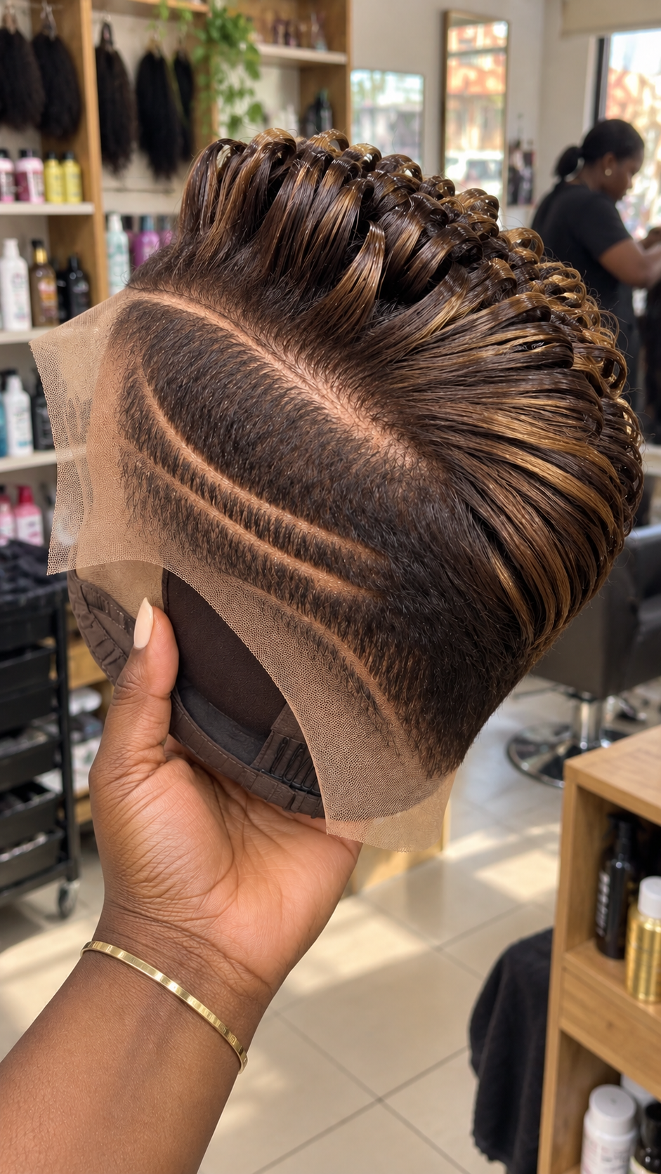 Espresso To Golden Honey Loop Curl Pixie Wig With Double Side Lines #apdh