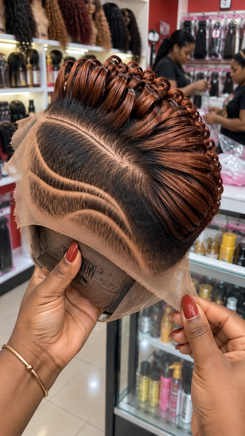 Burnished Copper Pixie Wig With Espresso Roots And Double Sweep Side Design #apdh Burnished Copper Pixie Wig With Espresso Roots And Double Sweep Side Design #apdh
