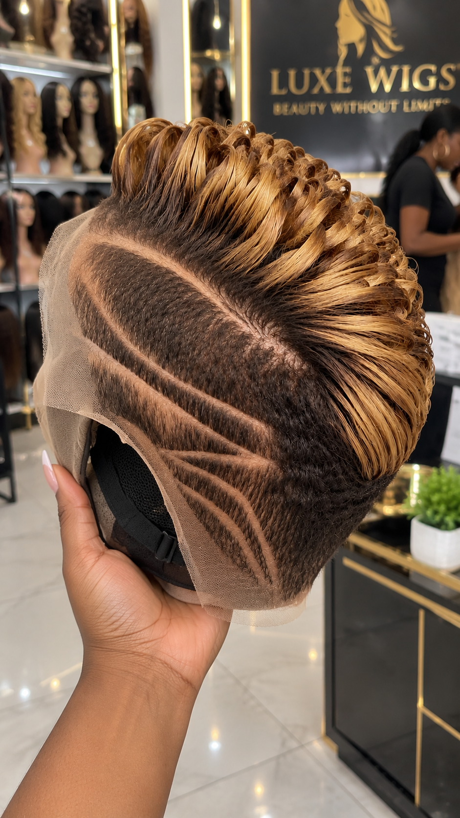 Honey Blonde Sculpted Pixie Wig With Dark Roots And Precision Side Detail #brh Honey Blonde Sculpted Pixie Wig With Dark Roots And Precision Side Detail #brh