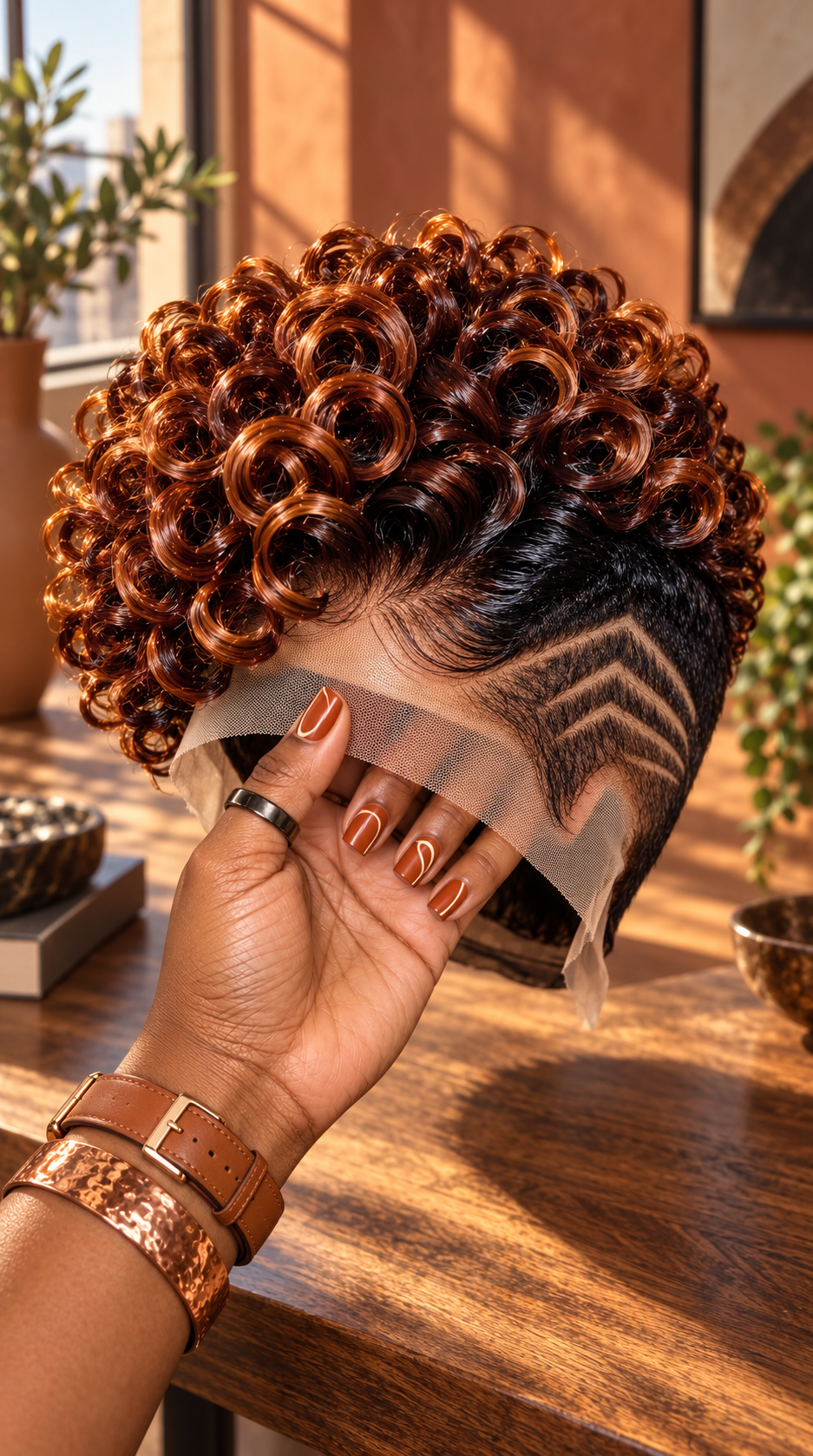 Where To Find This Copper Auburn Spiral Curl Pixie Wig With Chevron Side Lines #fa