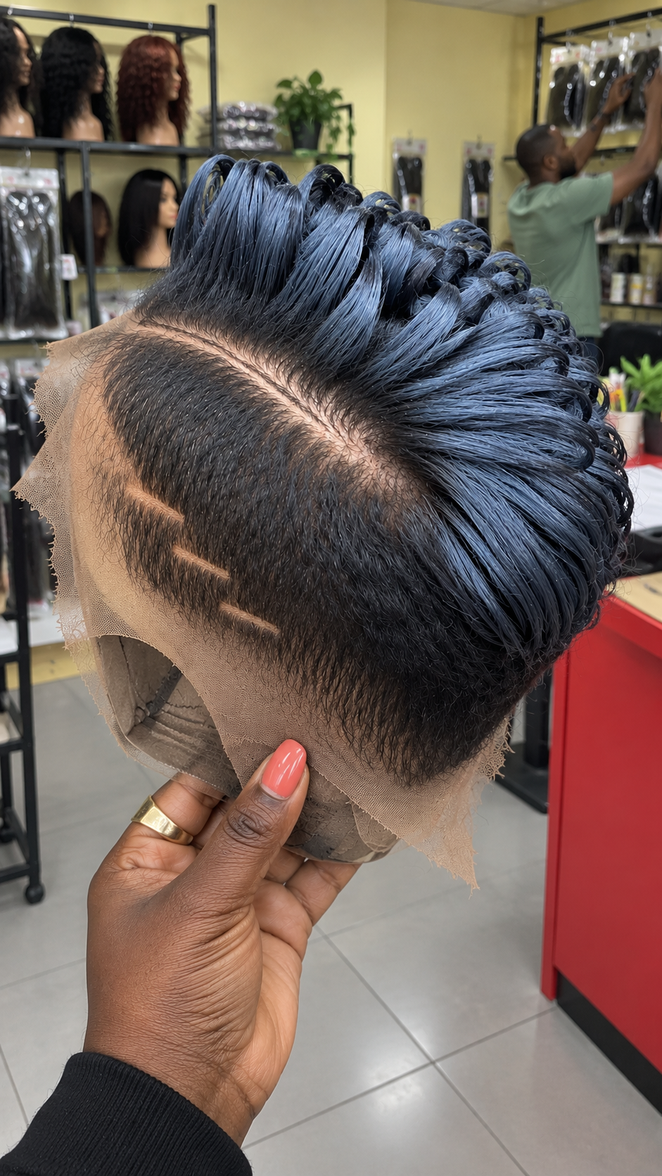 Midnight Blue Loop Curl Pixie Wig With Double Side Lines #fah Midnight Blue Loop Curl Pixie Wig With Double Side Lines #fah