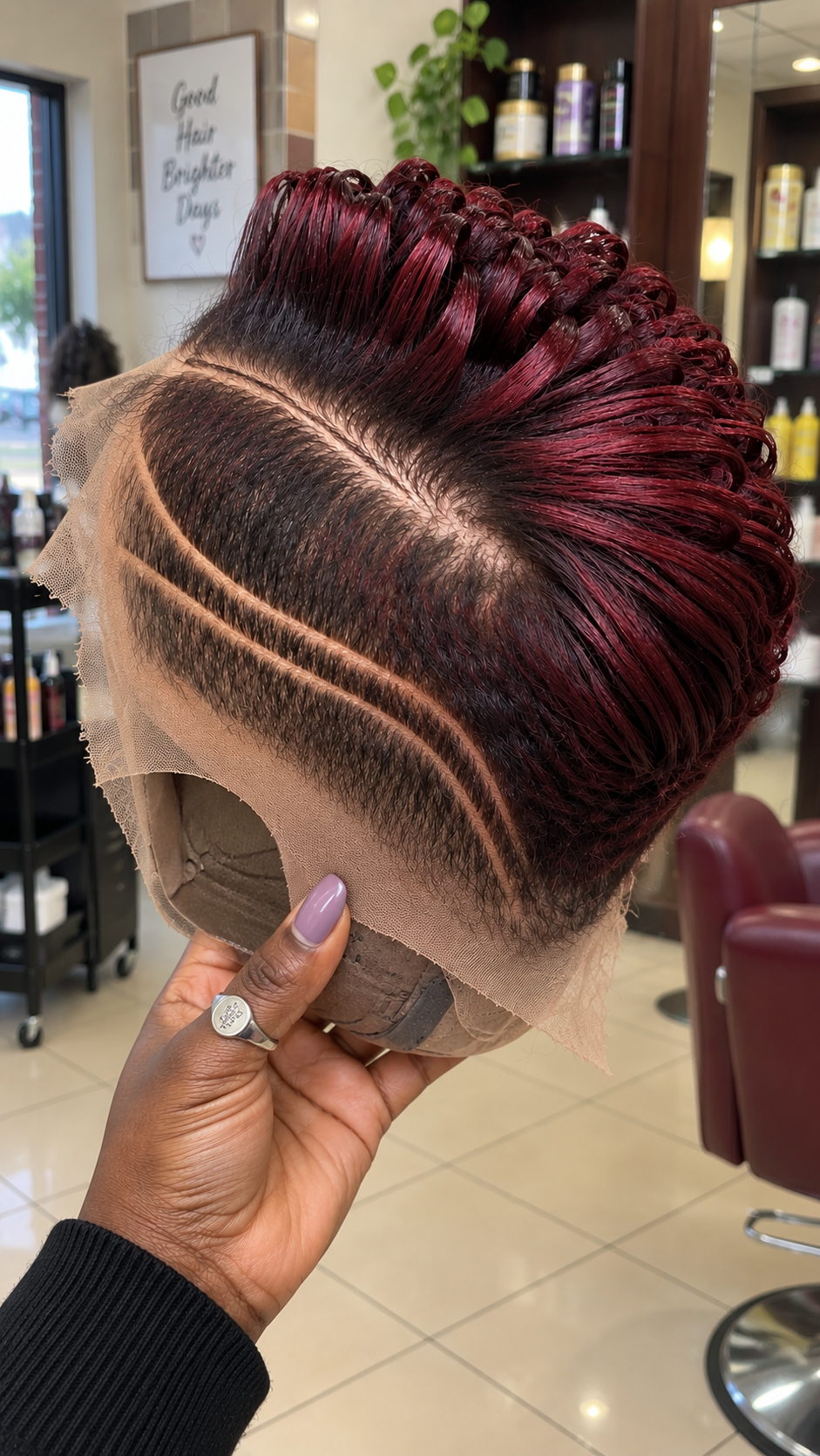 Burgundy Loop Curl Pixie Wig With Deep Side Part and Double Curve Lines #ssh Burgundy Loop Curl Pixie Wig With Deep Side Part and Double Curve Lines #ssh