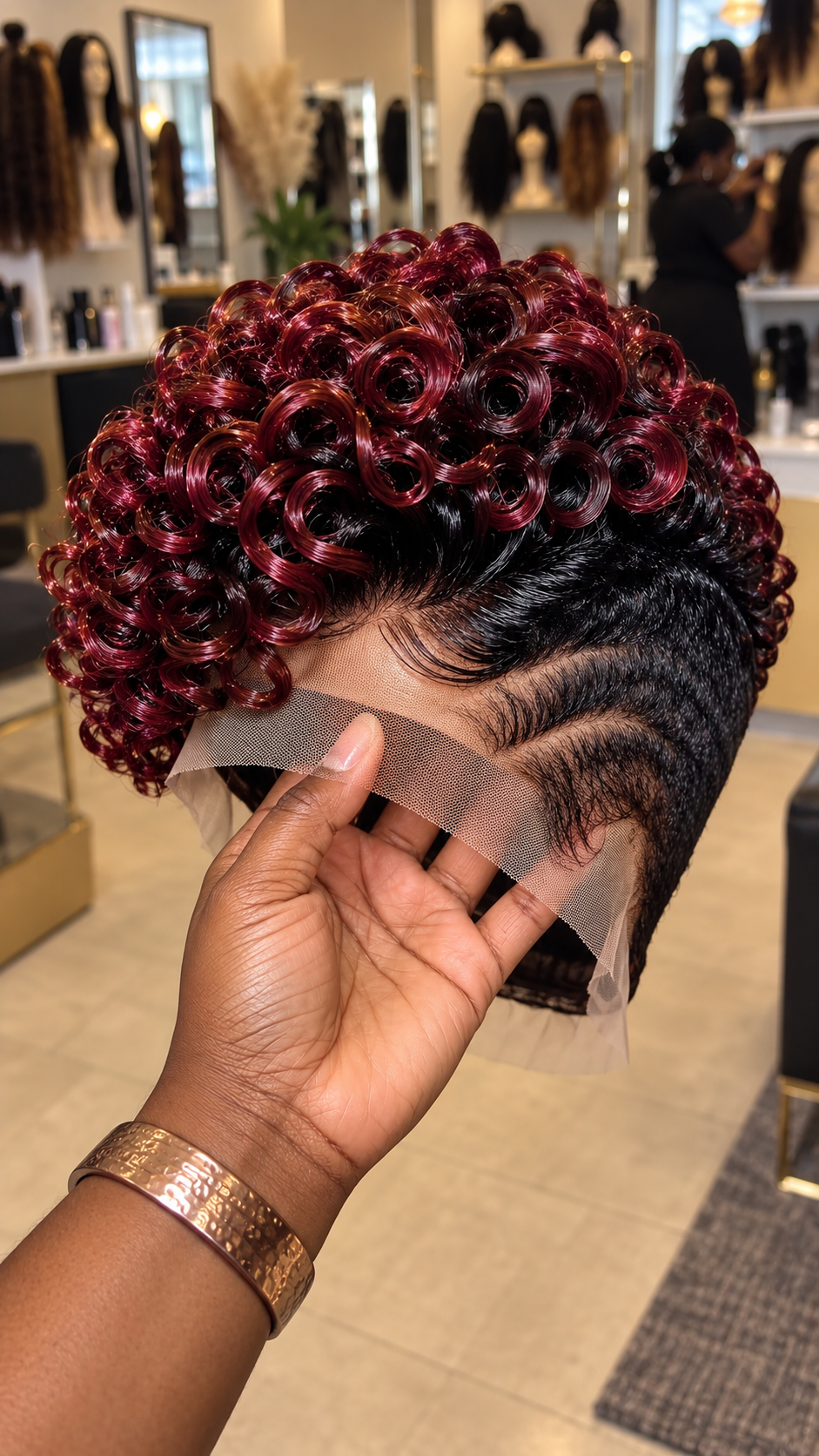 Where To Find a Burgundy Spiral Curl Pixie Wig With a Sculpted Side Part #apd Where To Find a Burgundy Spiral Curl Pixie Wig With a Sculpted Side Part #apd