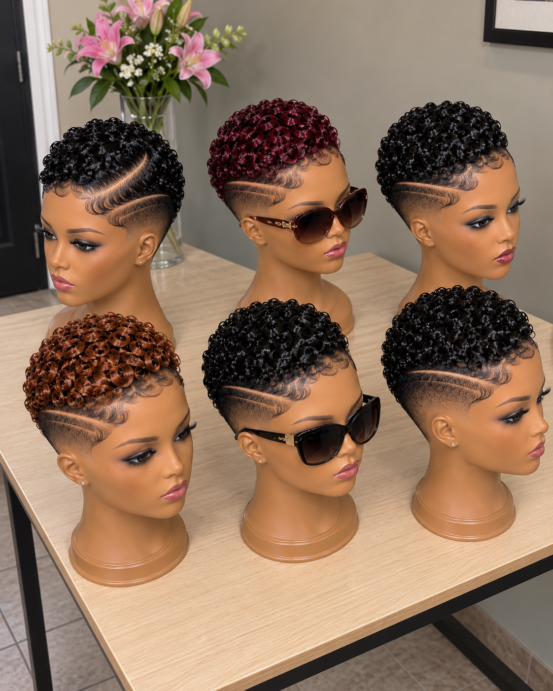 Finger Coil Pixie Cuts With Curved Side-Line Designs #apd Finger Coil Pixie Cuts With Curved Side-Line Designs #apd