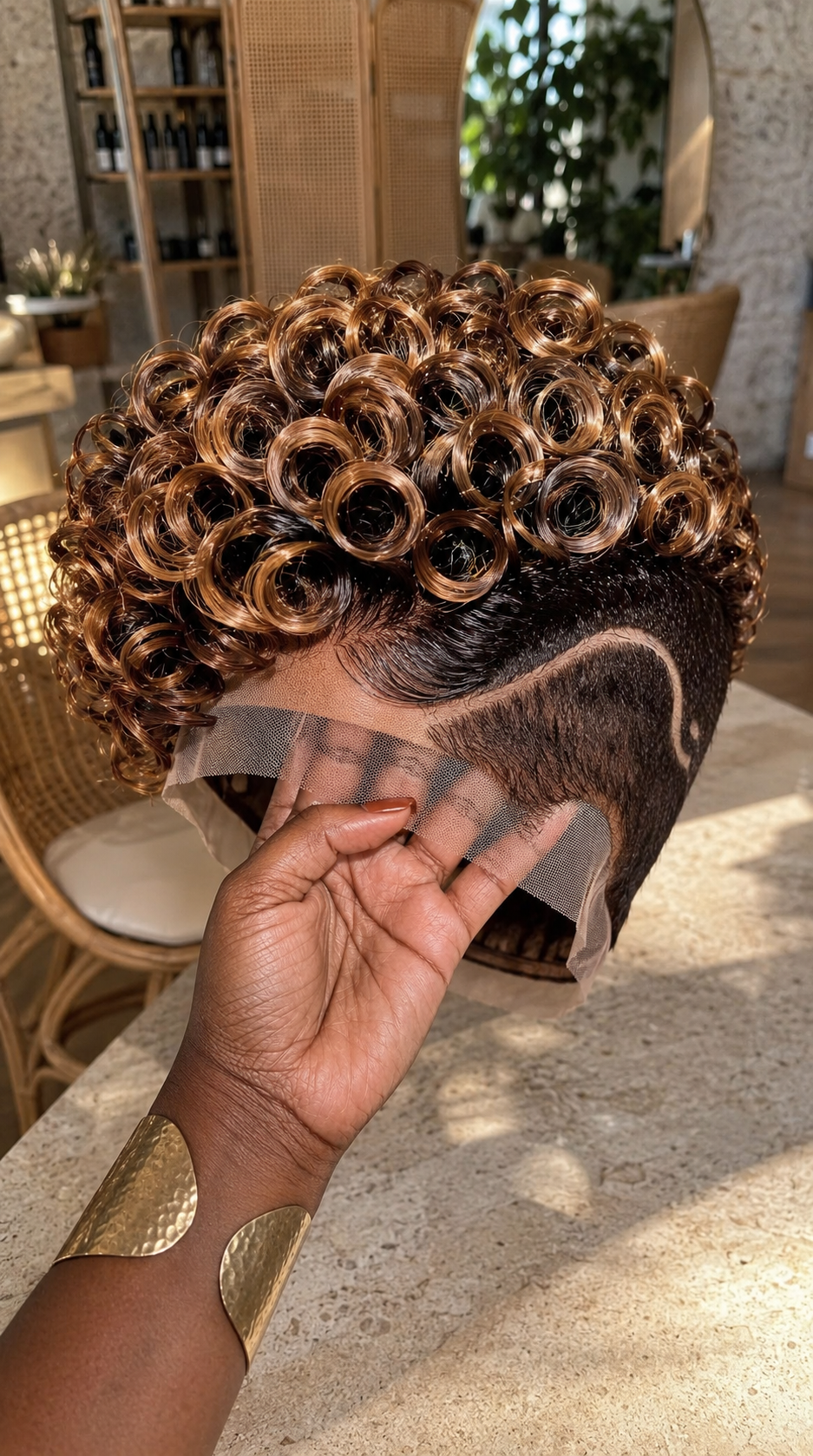 Caramel Brown Ringlet Pixie Wig With Curved Side Design #aft Caramel Brown Ringlet Pixie Wig With Curved Side Design #aft