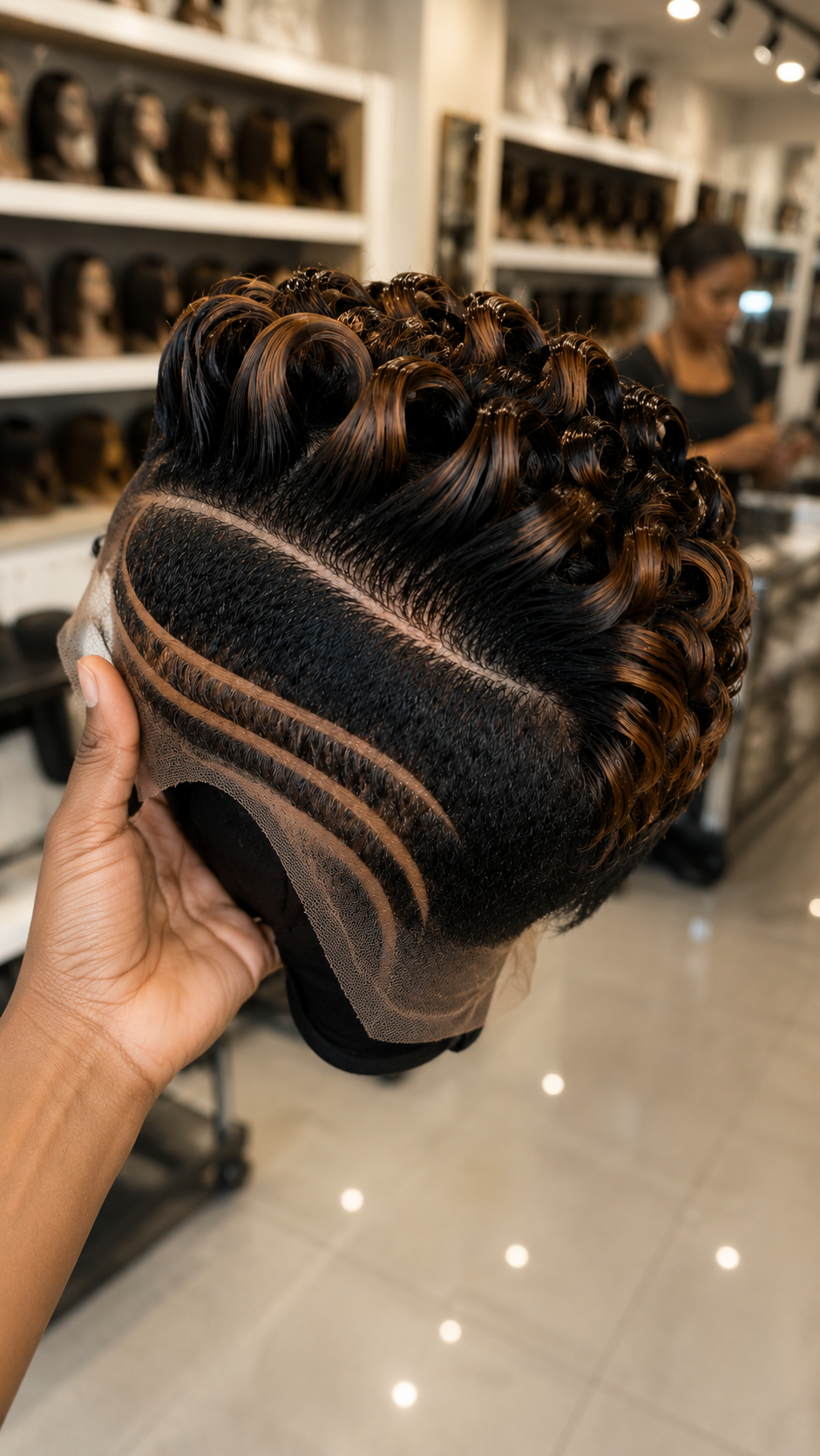 Dual Curved Razor Bands Over A Deep Undercut Define The Architecture Of This Two-Tone Wave Pixie Wig #brh Dual Curved Razor Bands Over A Deep Undercut Define The Architecture Of This Two-Tone Wave Pixie Wig #brh