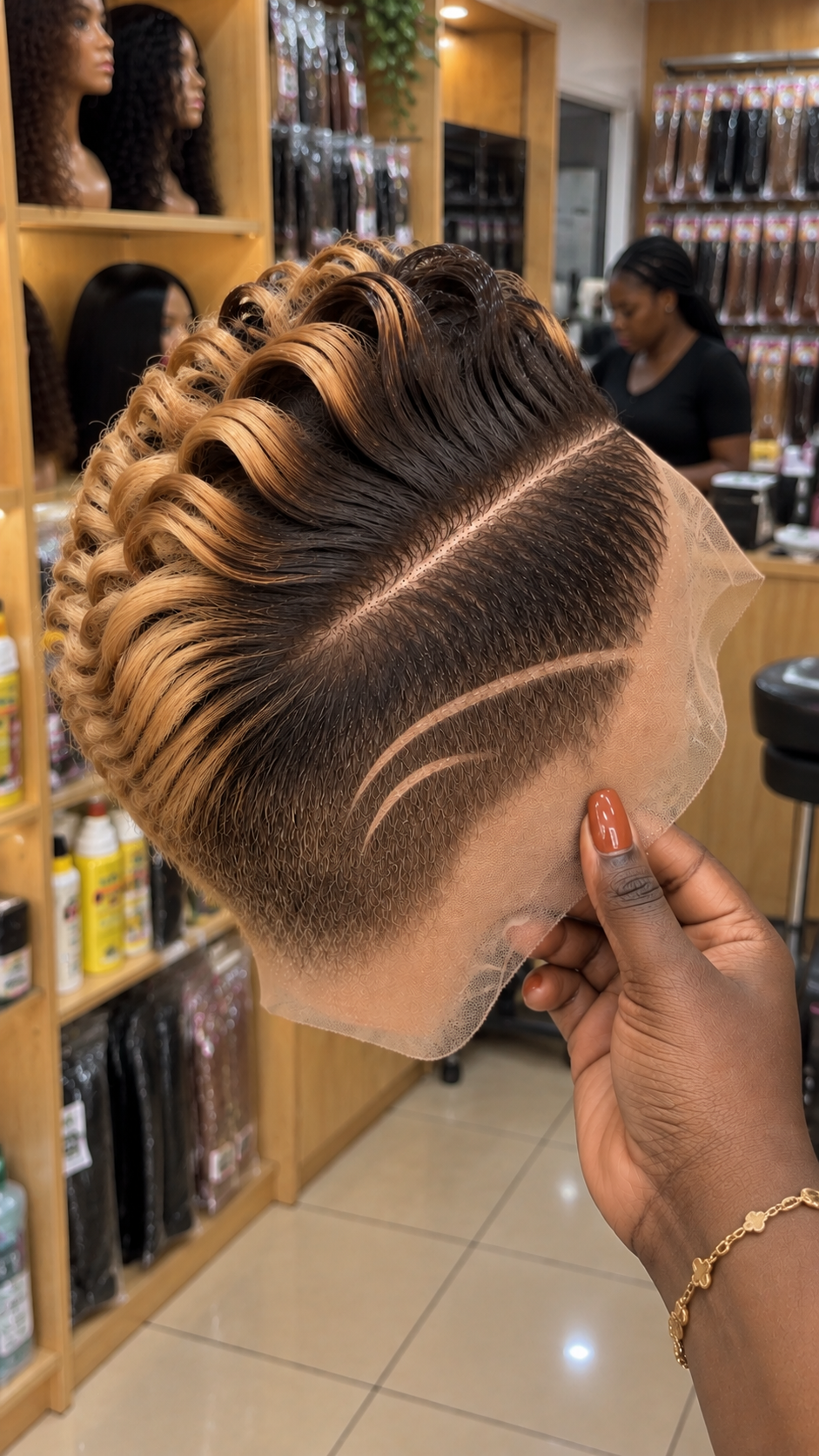 Dark Chocolate Honey Blonde Loop Pixie Wig With Double Curved Side Lines #eftr